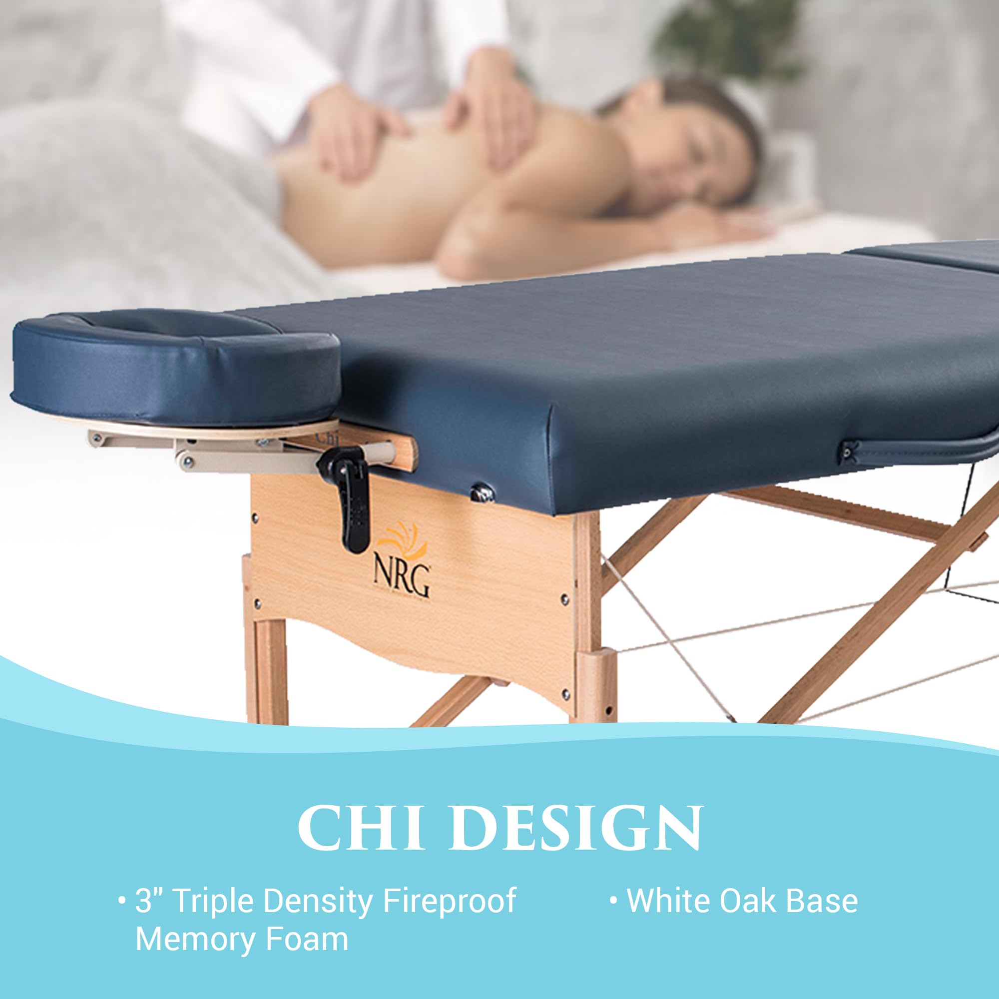 NRG Chi Portable Folding Massage Table with Face Cradle & Carrying Case - Lightweight Professional Spa Massage Bed for Home, Clinic & Mobile Therapists - Perfect for Deep Tissue, Swedish & Relaxation Massages