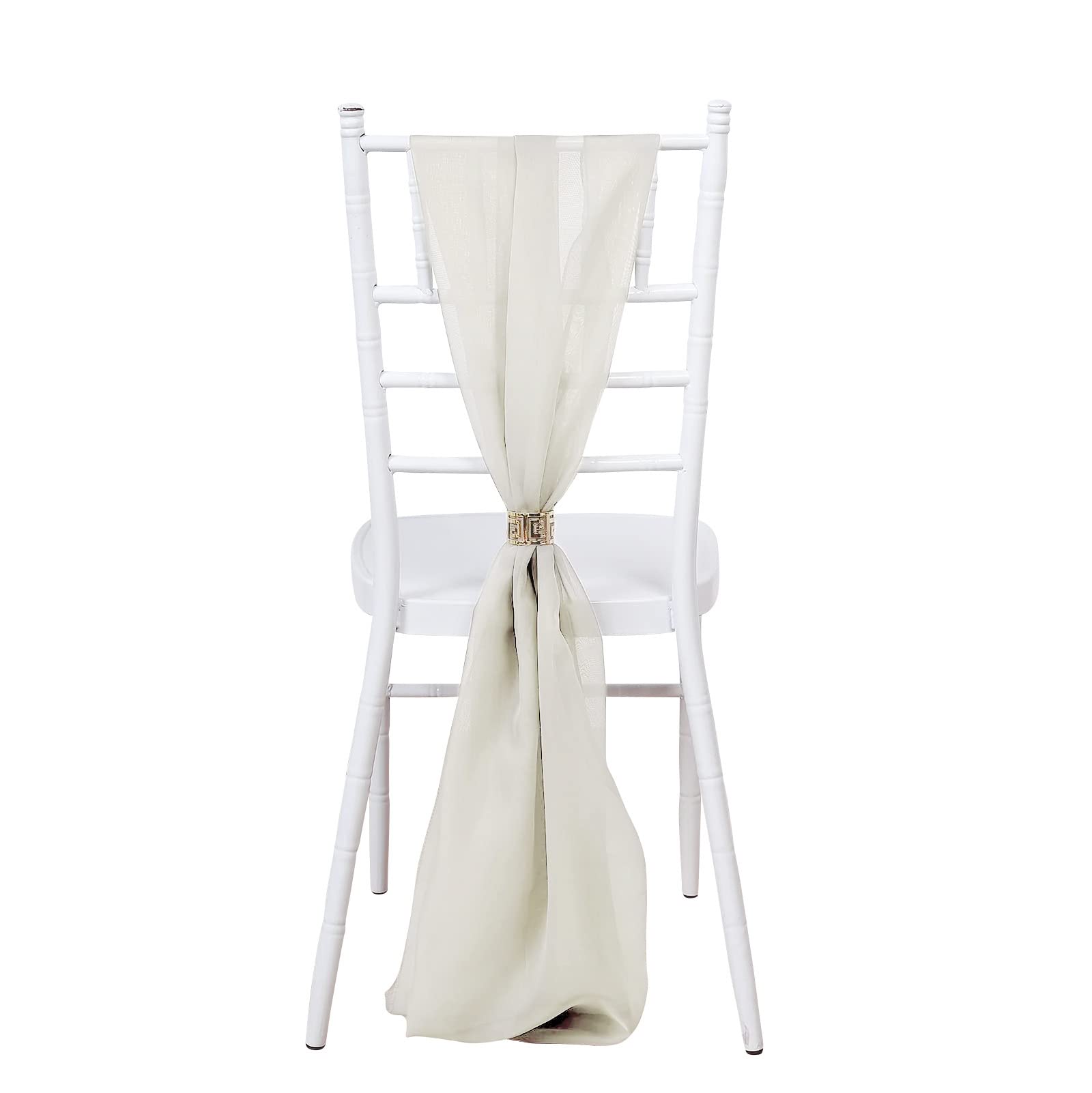 Premium Extra Wide Beige Chiffon Chair Sashes & Bows - Elegant Wedding, Party & Reception Decorations - Perfect for Chair Decor, Table Settings & Ceremony Backdrops