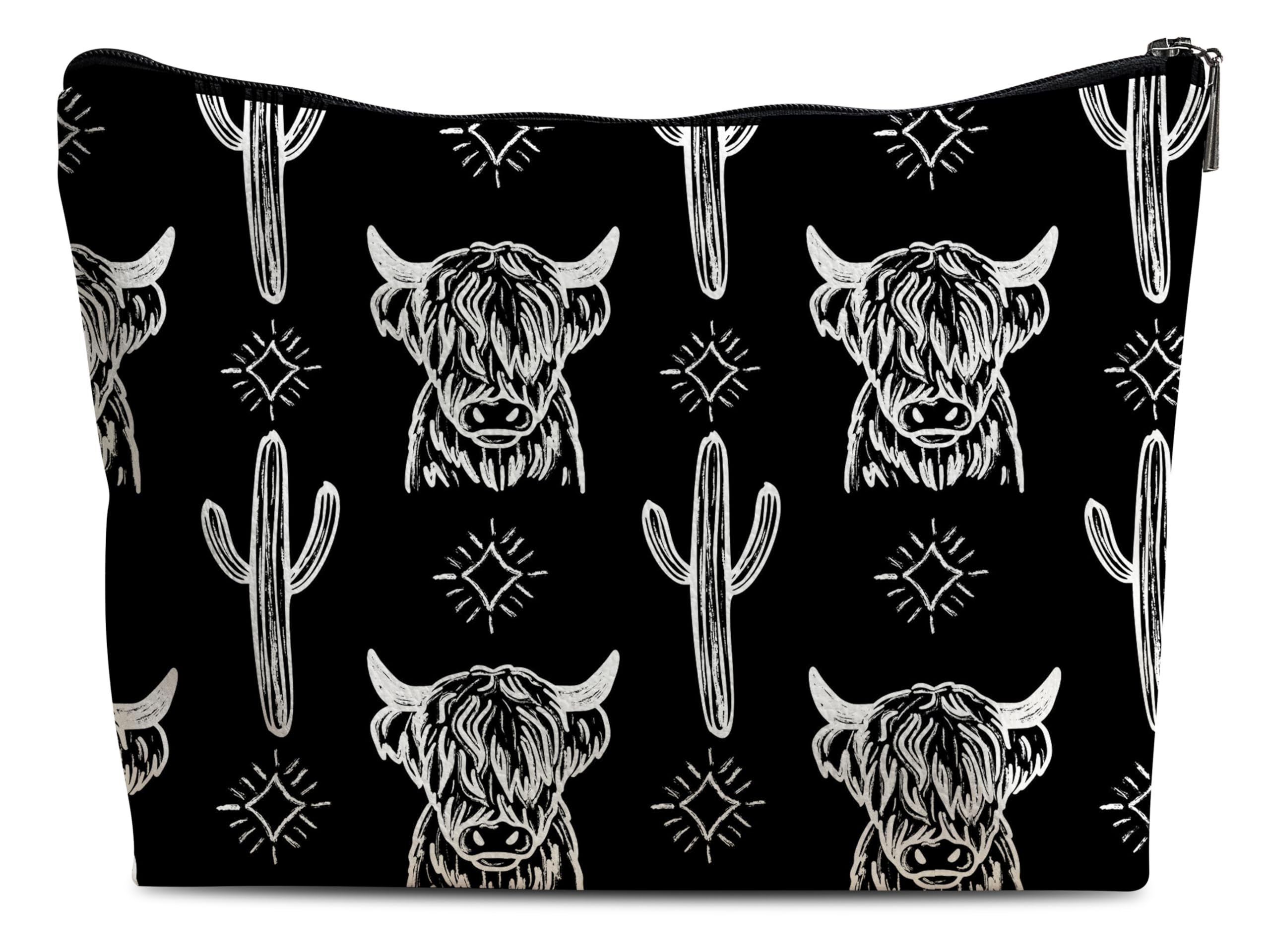 Cow Makeup Bag - Genuine Leather Cosmetic Pouch for Cowgirls, Western Style Gift for Women - Perfect for Travel, Gym & Everyday Use
