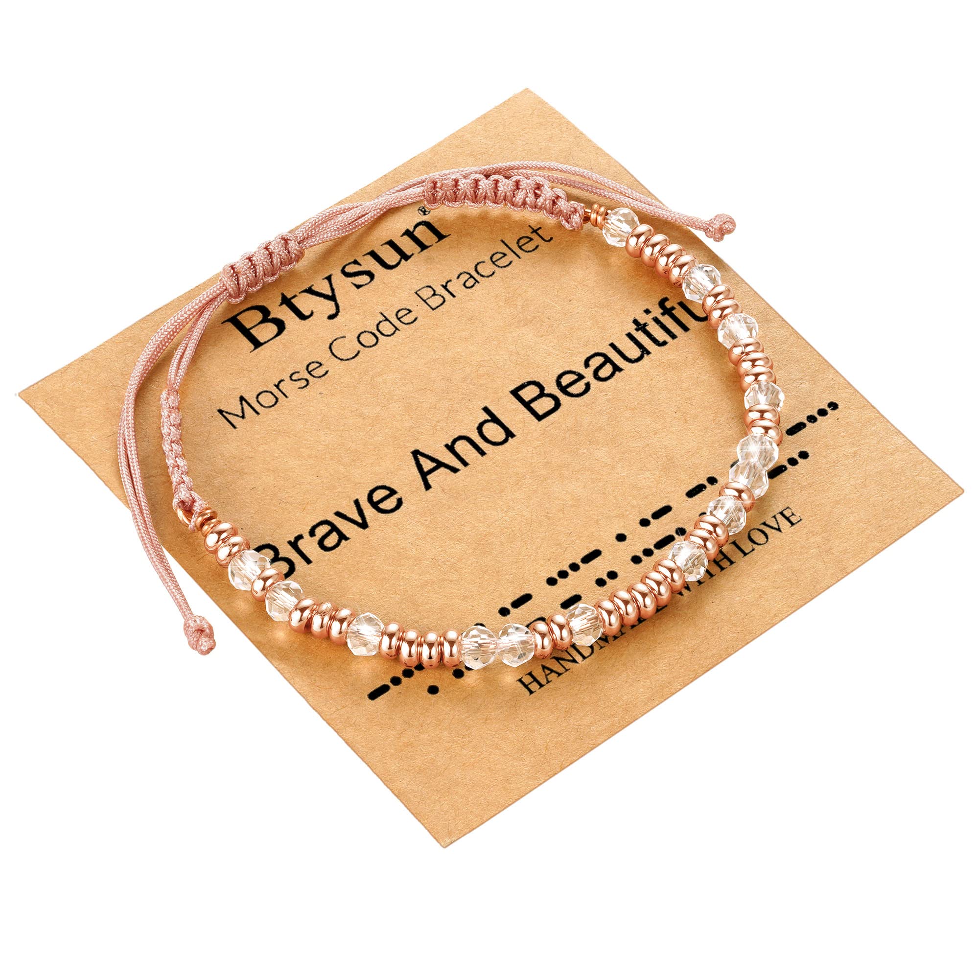 **Btysun Morse Code Bracelet for Women - Inspirational Pink Braided Friendship Bracelet, Best Friend Birthday Gift, High School Graduation Gift, Christmas Stocking Stuffer for Her & Mom - Perfect for Daily Wear, Special Occasions & Meaningful Gifting**