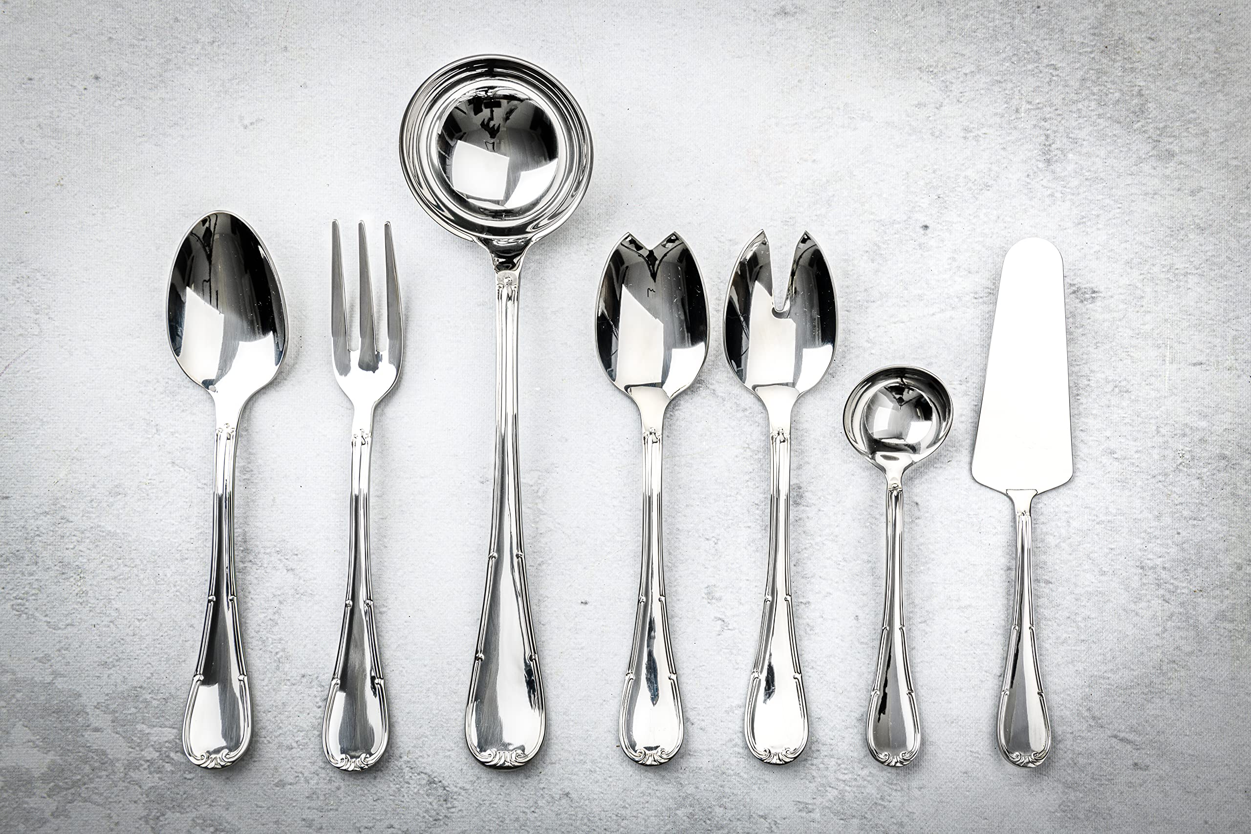 Premium MEPRA Stainless Steel Flatware Set - 18/10 Silver Mirror Polish, 45-Piece Dinnerware for 8 - Elegant Cutlery Set for Wedding, Holiday, and Formal Dining