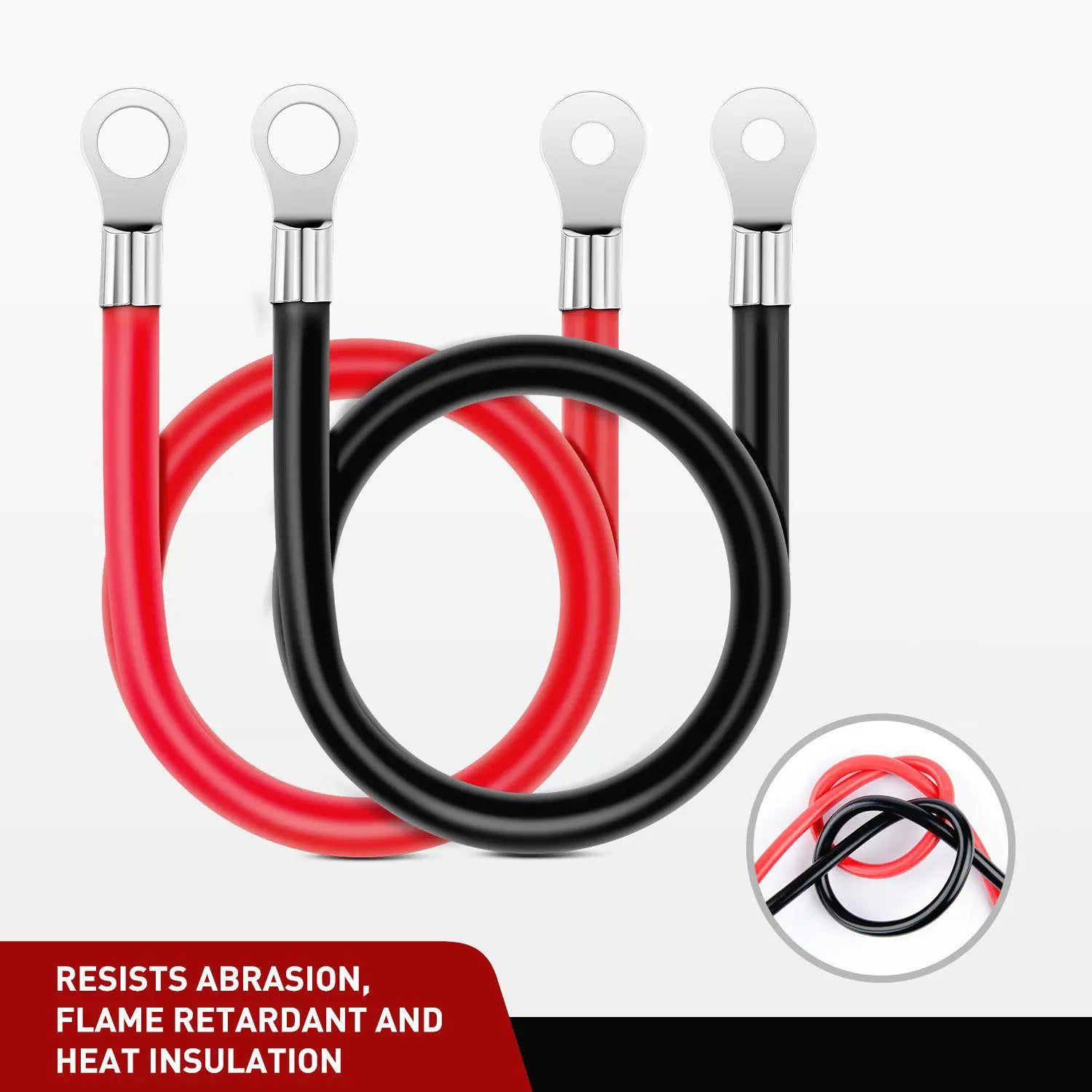 6AWG 20 Inch Heavy Duty Battery Inverter Cables with Terminals - Perfect for Solar Power Systems, RVs, and Marine Applications
