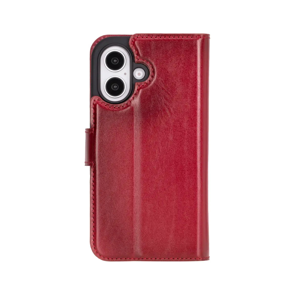 Premium Burnished Red Leather Wallet Case for iPhone 16 (2024 Model) - Slim Protective Cover with Card Slots | Perfect for Everyday Use, Travel & Business