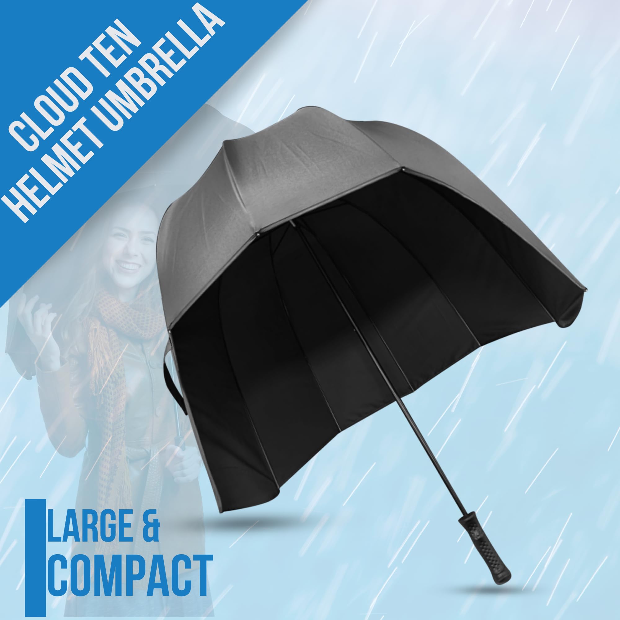 CloudTen Black Windproof Dome Umbrella for Men & Women - Lightweight Bubble Canopy for Rain & Wind Protection - Perfect for Outdoor Events, Commuting & Daily Use