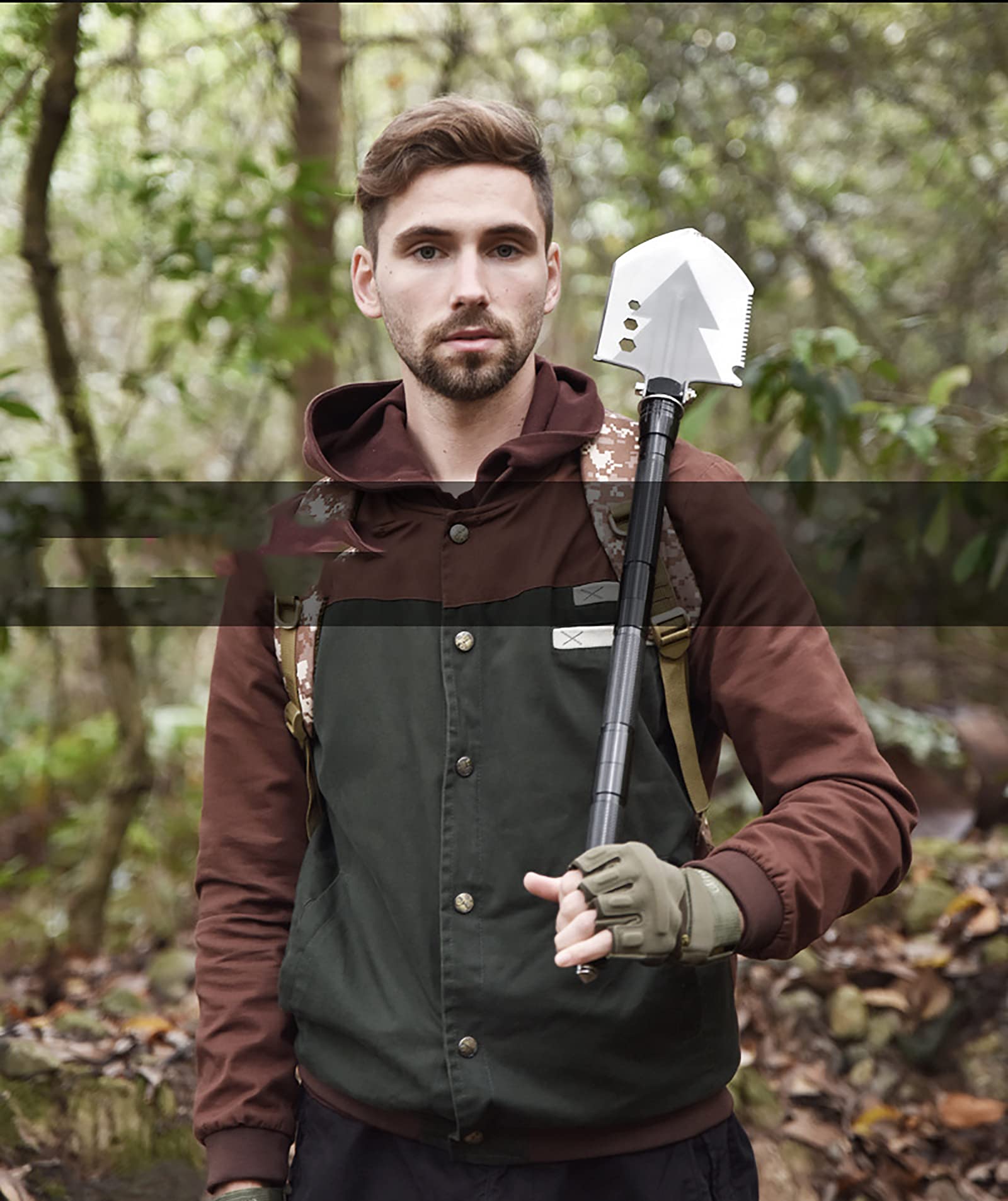 Multifunctional Folding Camping Shovel & Survival Axe Tool Set - High Carbon Stainless Steel Shovelhead with Storage Pouch - Perfect for Outdoor Adventures, Camping, Hiking, Cycling & Emergency Preparedness