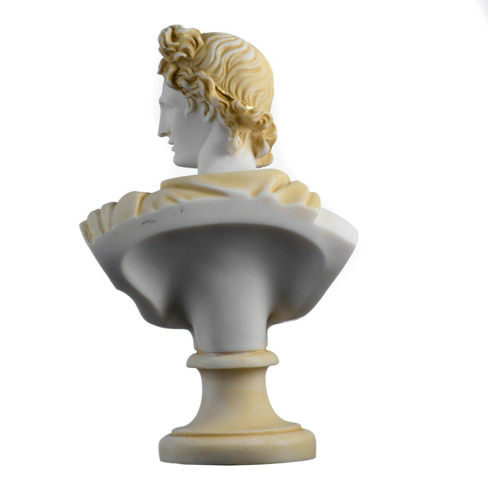Apollo Greek God of Music Poetry & Art Alabaster Stone Bust Sculpture with Gold Tone - 8.66