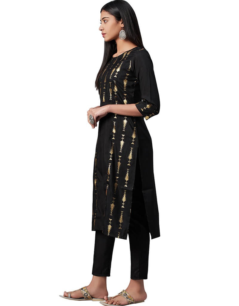 Elegant Black Poly Silk Pant Suit for Women - Formal Office Wear & Evening Party Outfit