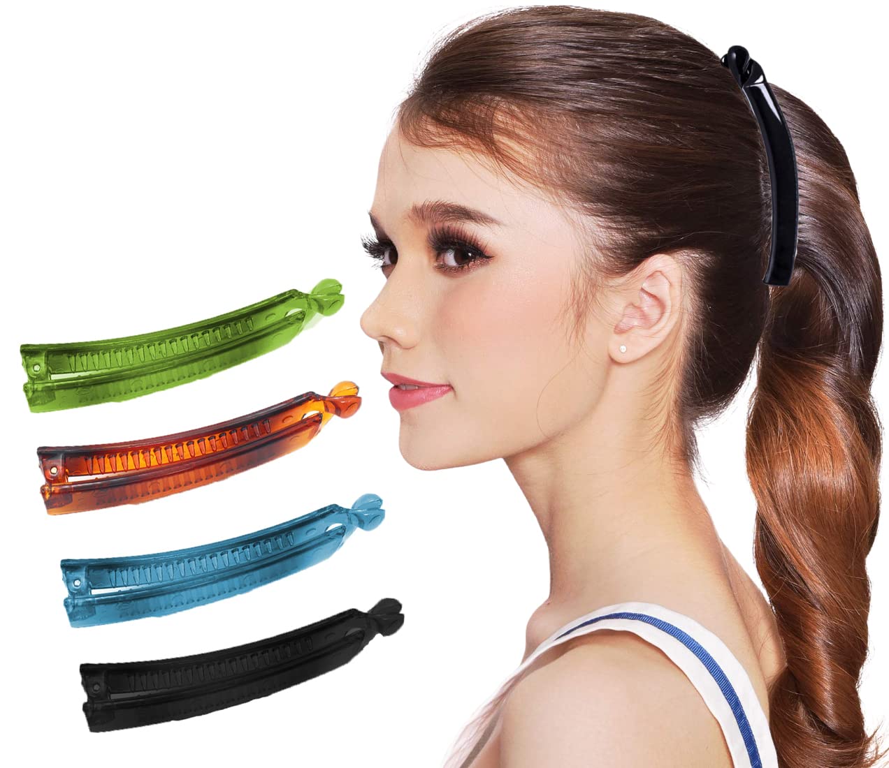 Nyamah Women's Banana Hair Clips - No Slip Ponytail Holders for Girls & Ladies, 4-Pack Medium Multicolor Hair Clasps - Perfect for Workouts, Office & Everyday Hairstyles