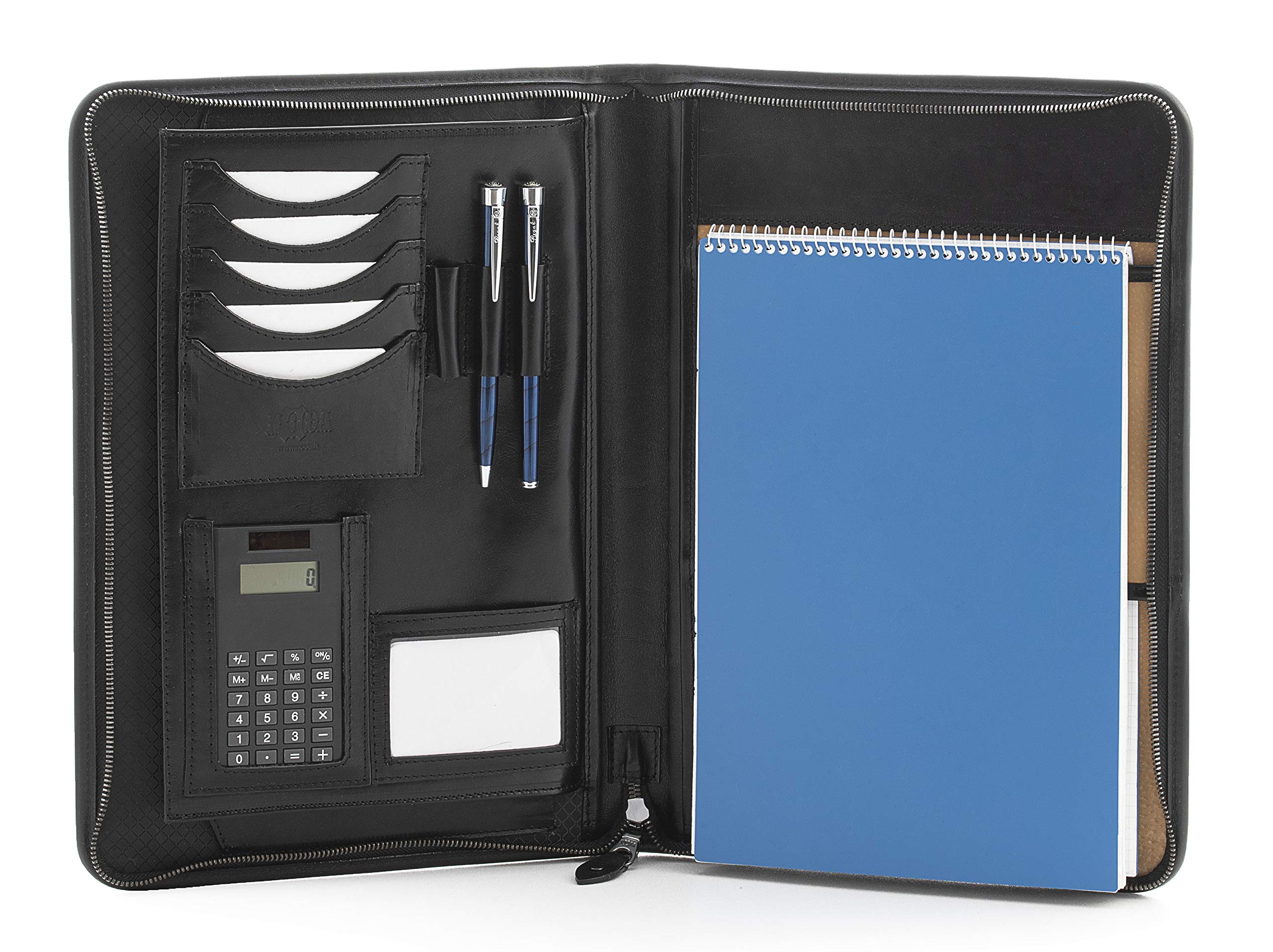 Premium Noda Leather A4 Portfolio - Professional Document Holder & Conference Folder with Built-in Calculator (Black) - Ideal for Business Meetings, Office Work & Presentations