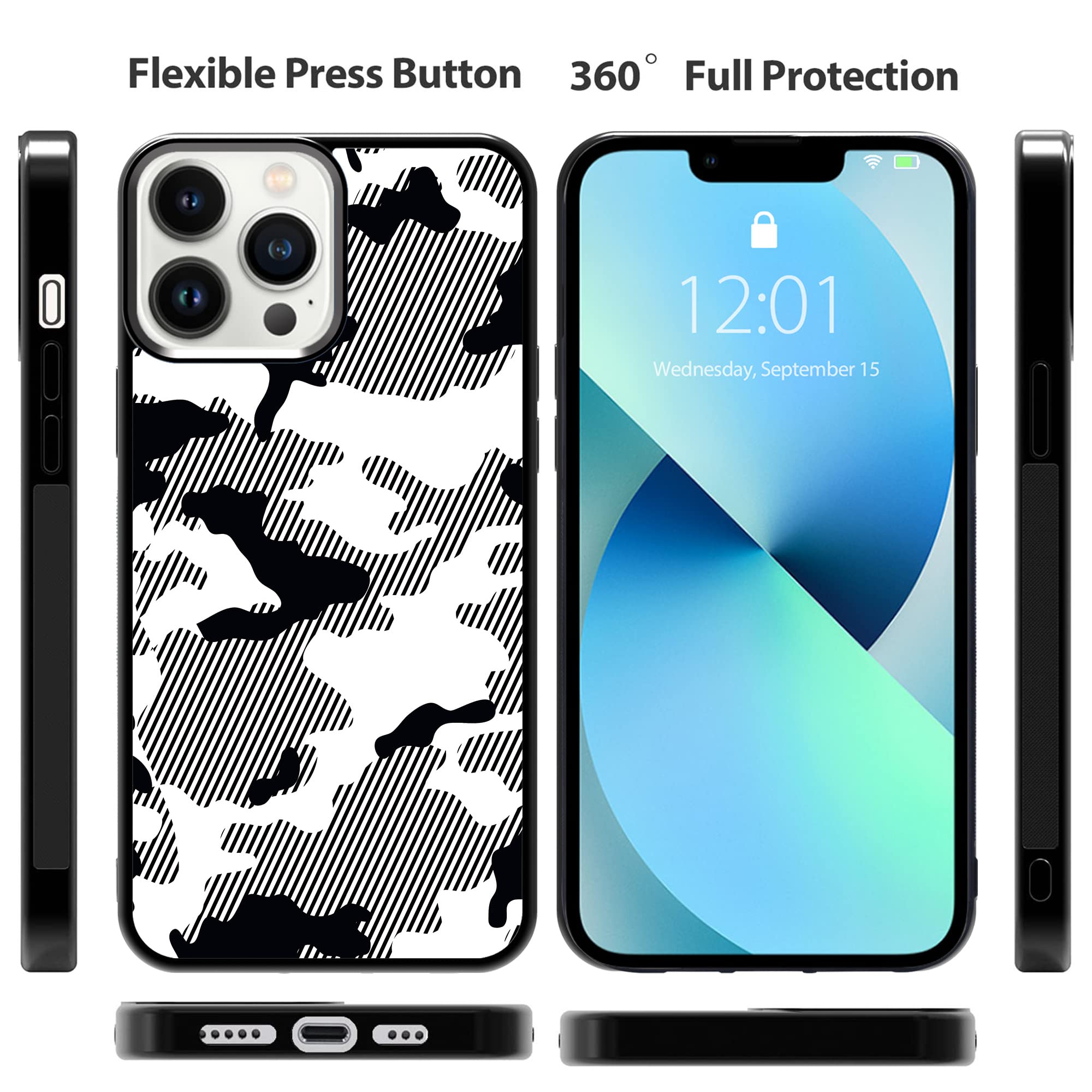 Premium White & Black Camo Phone Case for iPhone 13 Pro Max - Shockproof Protective Cover for Men & Women - Perfect for Outdoor, Work, and Daily Use