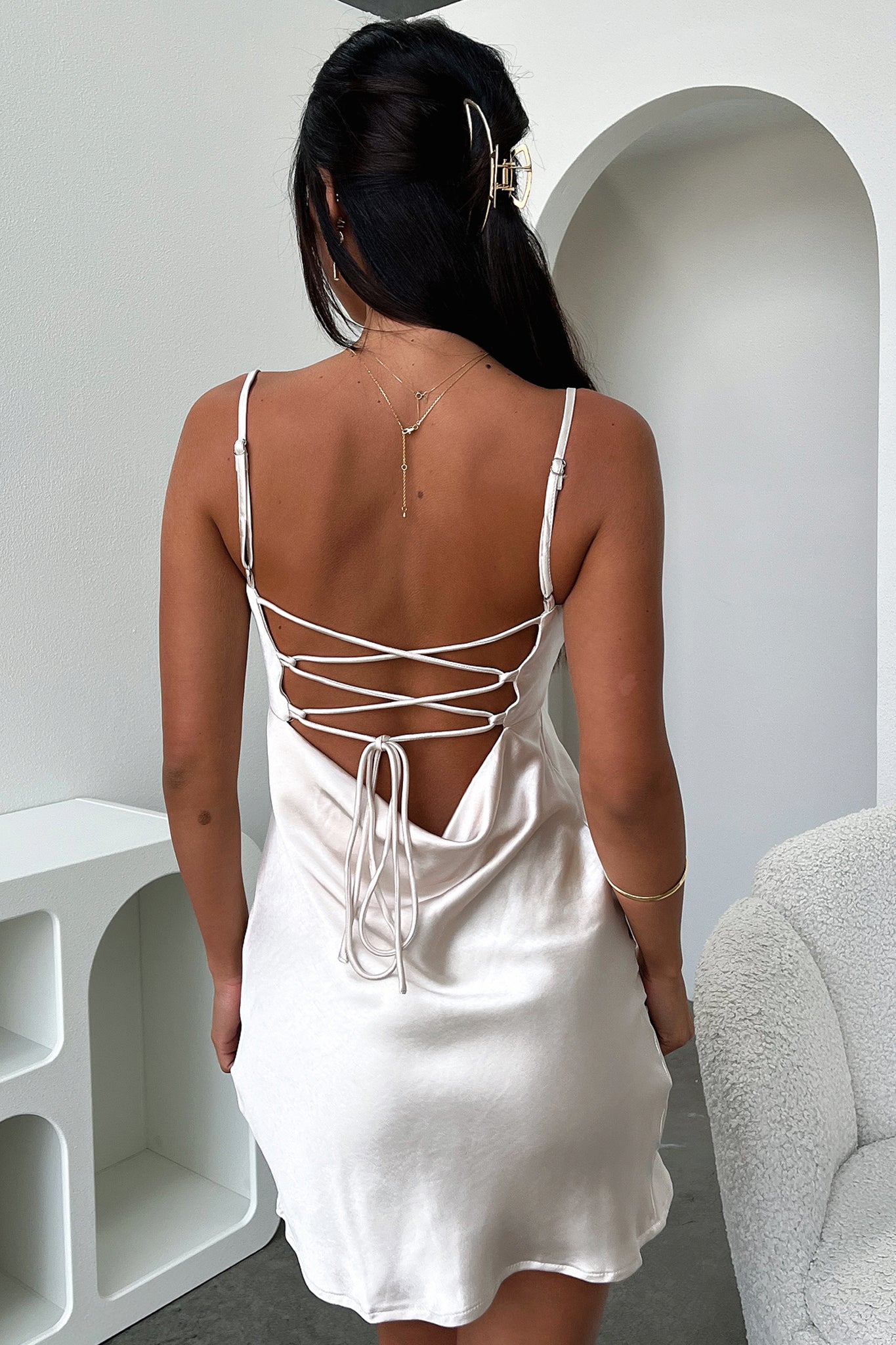 Addison Satin Mini Dress in Champagne - Elegant Party & Cocktail Dress for Women | Perfect for Weddings, Date Nights & Special Occasions