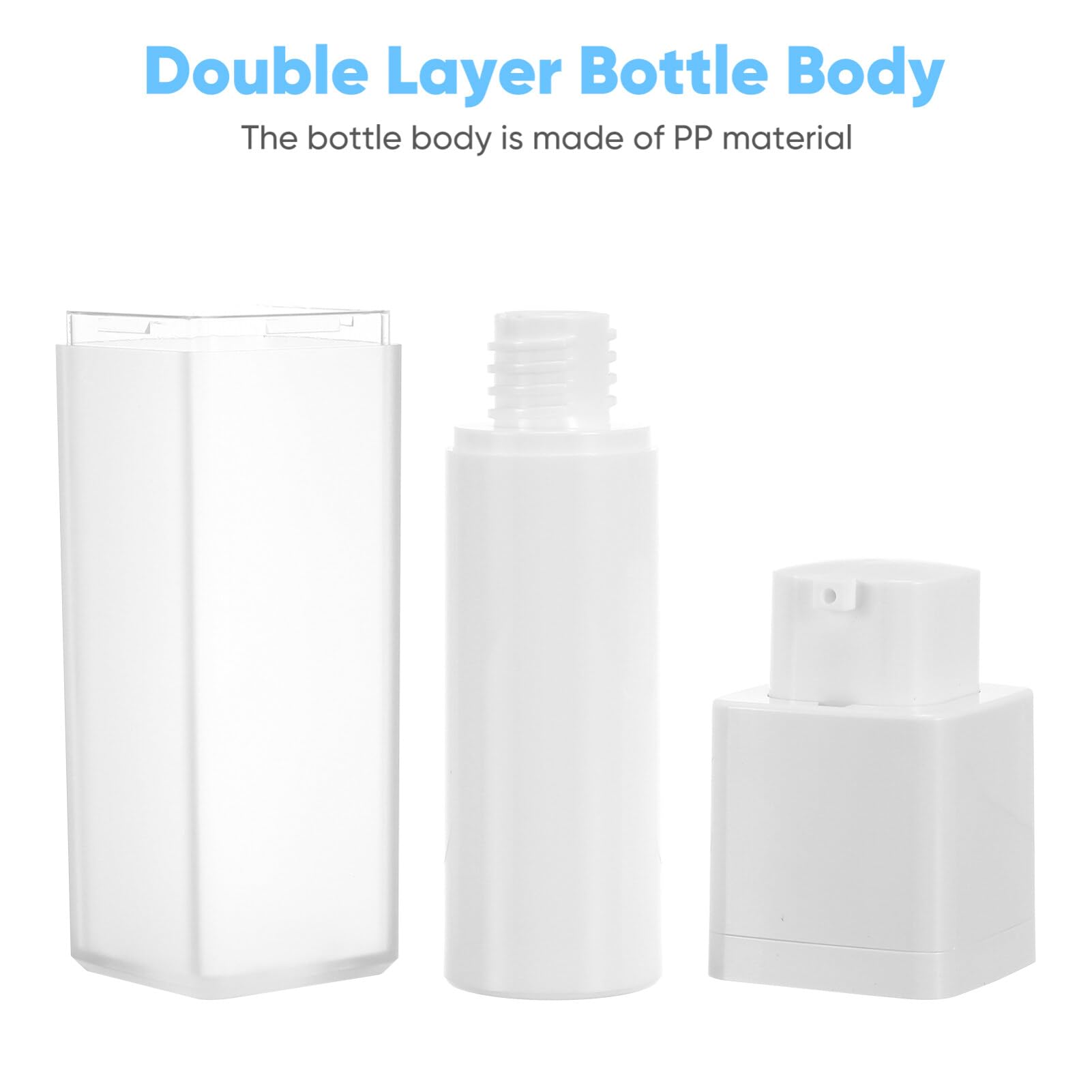 Airless Pump Bottles 15ml 30ml 50ml - Refillable Stretchable Cosmetic Dispenser for Skincare Lotion Cream | Travel & Home Use | Leakproof White Containers