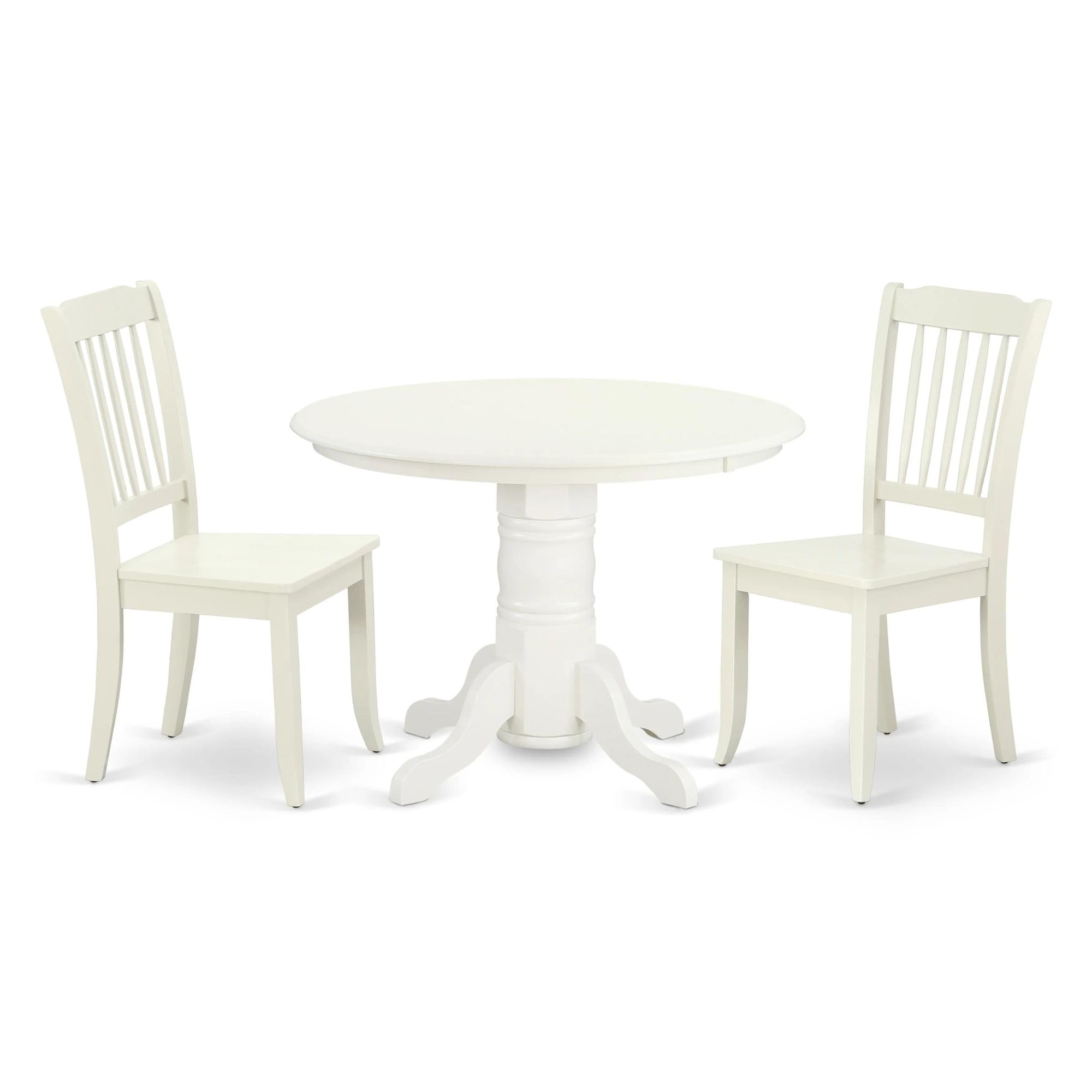 East West Furniture SHDA3-LWH-W 3-Piece Round Kitchen Dining Table Set with Pedestal Base & 2 Chairs, 42x42 Inch, Linen White - Perfect for Small Spaces, Apartments, Breakfast Nooks & Cozy Dining Areas