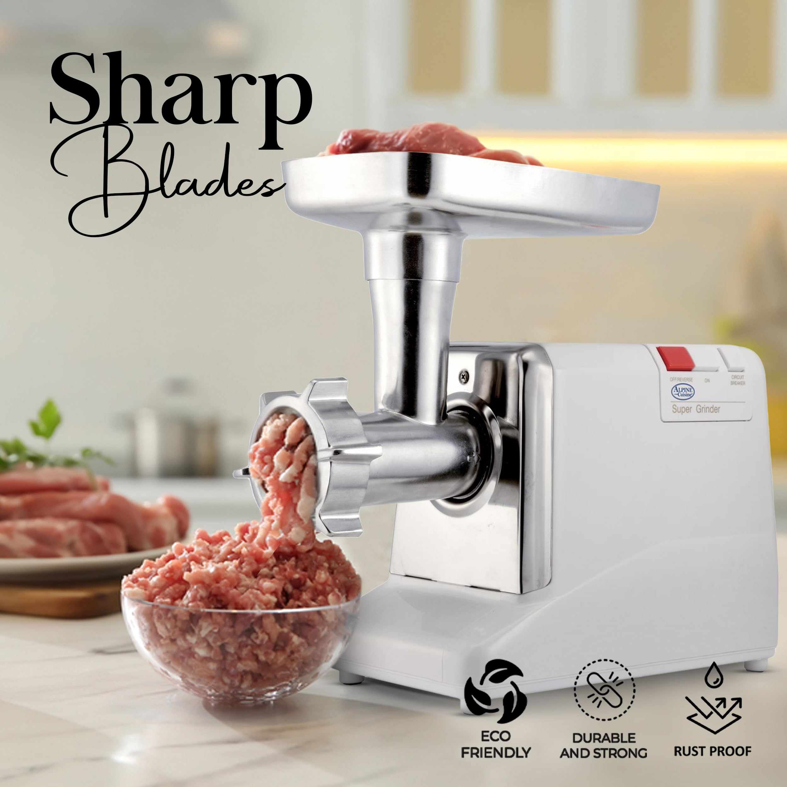 1000W Stainless Steel Electric Meat Grinder with UL Approval - High Capacity Meat Tray, Blade & Sausage Stuffer - Perfect for Home Kitchen, BBQ Parties & Hunting Season - Easy to Clean & Durable