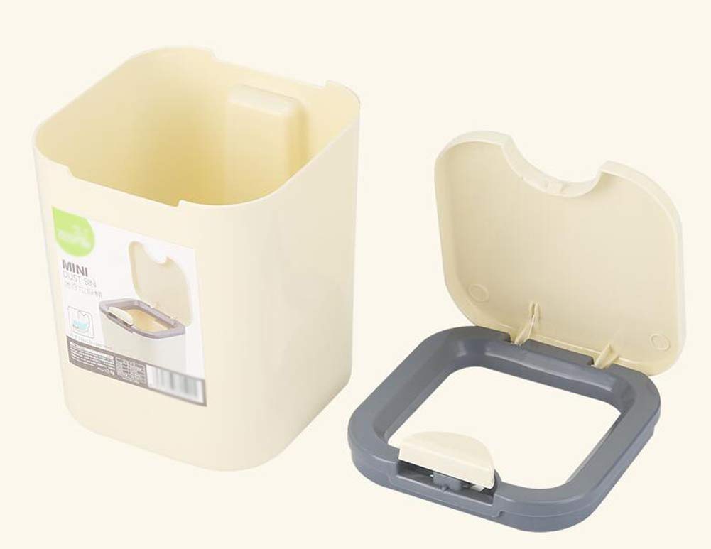 Hflove Mini Table Top Trash Can - Small Plastic Countertop Garbage Bin for Kitchen, Bathroom, Office (Beige) - Perfect for Waste Disposal in Compact Spaces