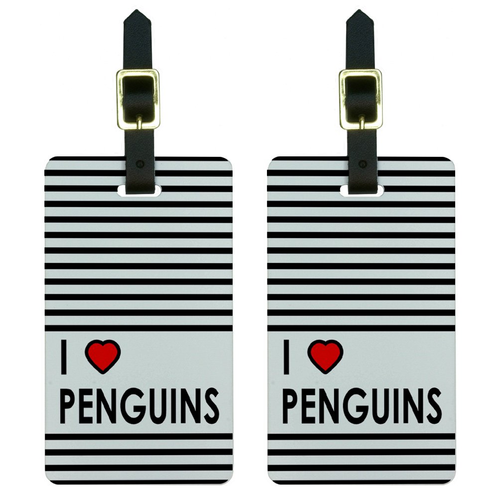 I Love Heart Penguins Luggage Tags - Cute White Suitcase ID Tags for Travel Bags & Carry-Ons | Perfect for Airports, Cruises & Vacation Identification