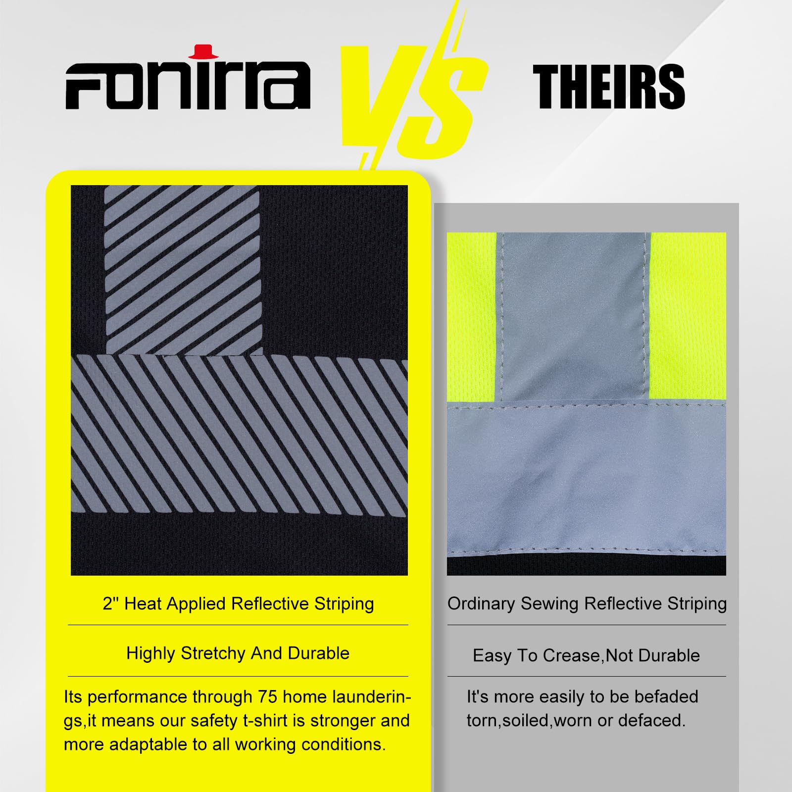 FONIRRA 3-Pack ANSI Class 3 High Visibility Safety Shirts for Men - Long Sleeve Reflective Work Shirts for Construction, Road Work & Nighttime Safety