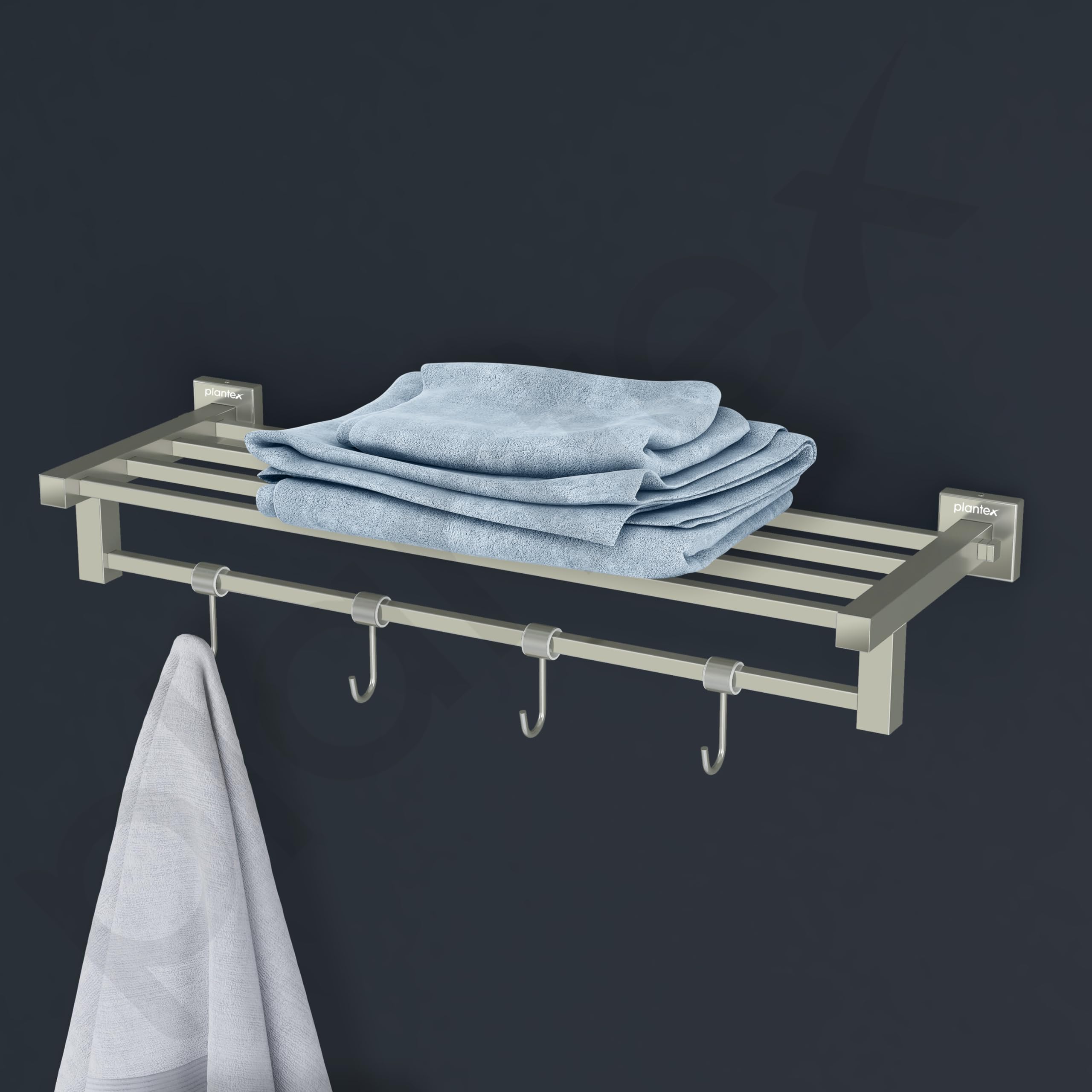 Plantex 24 Inch Stainless Steel Towel Rack with Hooks - Bathroom Towel Bar Holder, Wall Mounted Hanger Rod in Satin Aqua Finish | Perfect for Bathrooms, Kitchens, Laundry Rooms & Spa Areas