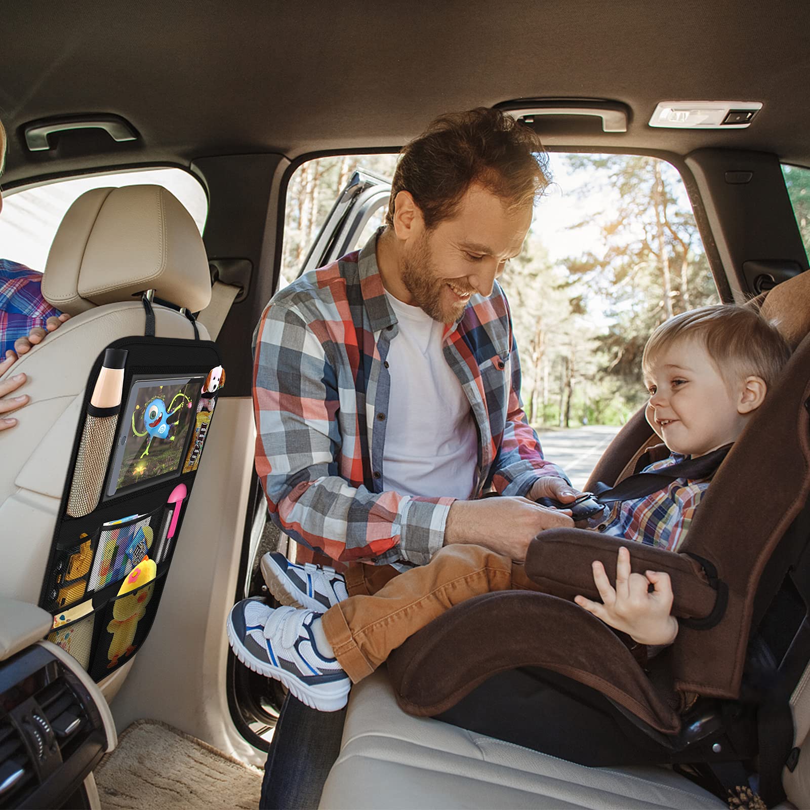 ONE PIX Backseat Car Organizer Mats - Waterproof Back Seat Storage Organizer with Tablet Holder for Kids | Toddler Car Seat Organizer | Travel Accessories & Road Trip Essentials for Family Vacations, Long Drives and Daily Commutes