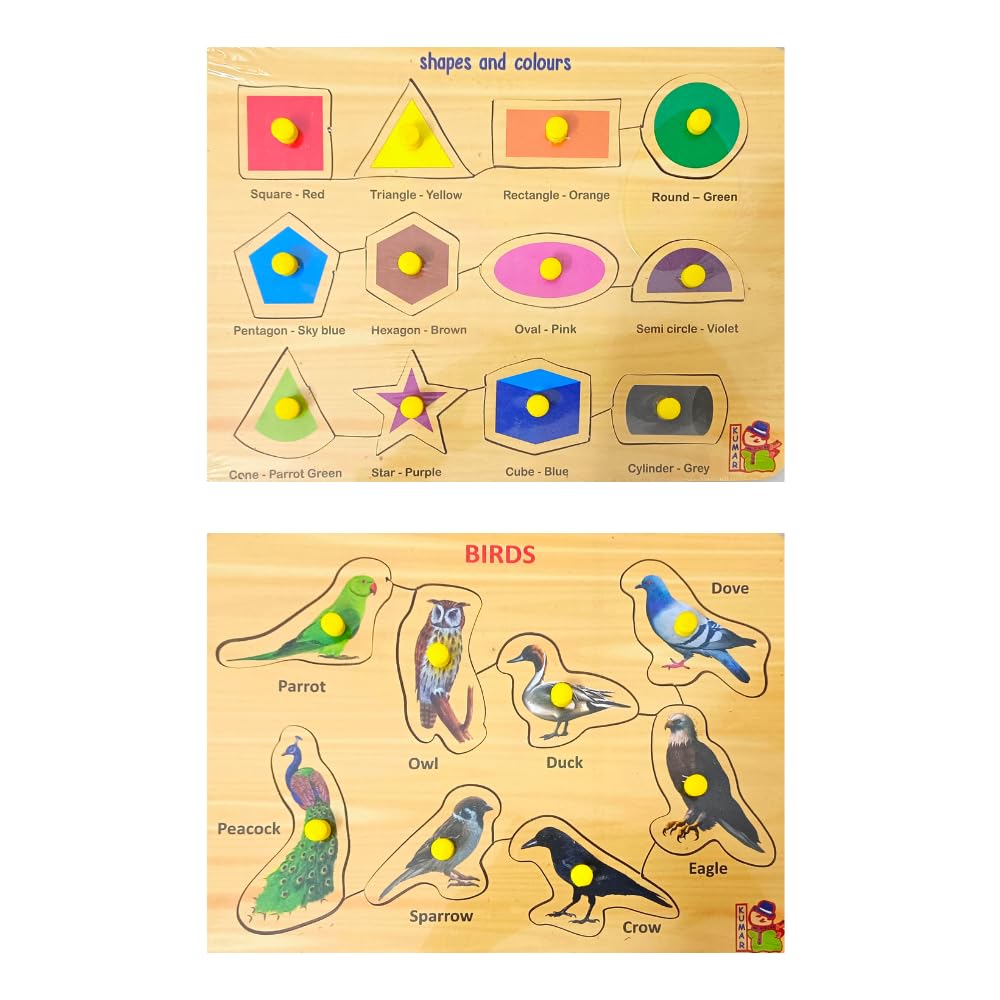 5-in-1 Wooden Learning Puzzle Set for Kids & Adults - Educational Toys for Toddlers 3+ Years (Shapes, Birds, Vegetables, Body Parts, Numbers 0-10) - Perfect for Homeschooling, Montessori Learning & Family Game Night