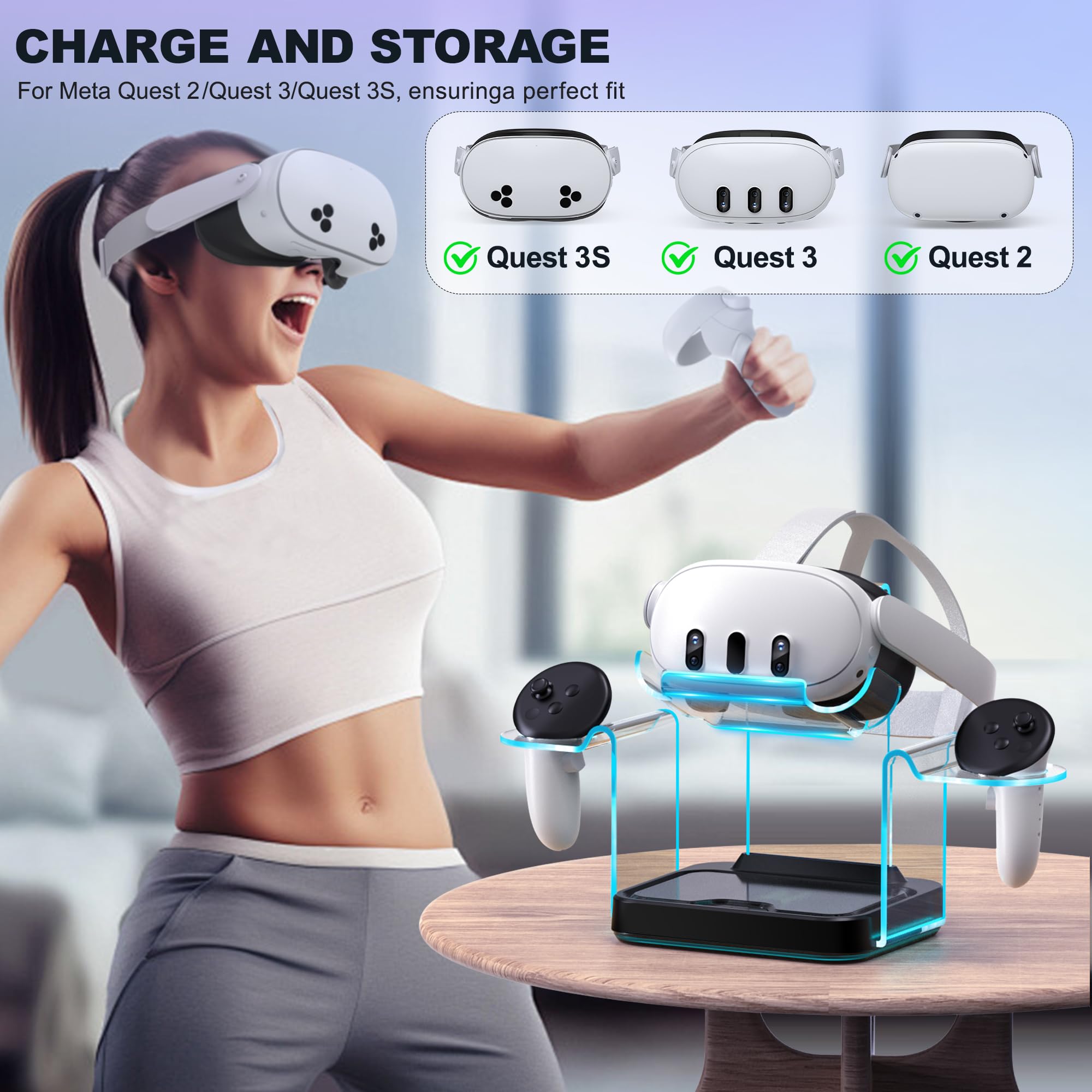 Fast Charging Dock Station for Meta Quest 3/3S/2 & Oculus Quest 2 with 4 Rechargeable Batteries, LED Indicator & USB-C Cable - VR Headset Display Stand & Controller Charger for Gaming, Entertainment & Virtual Reality Experiences
