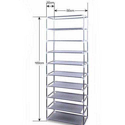 Ochine 10-Tier Shoe Storage Organizer with Non-Woven Fabric Cover - Portable Single Row Cabinet Shelf Tower with Dustproof Cover for Closet, Entryway, Hallway - Perfect for Small Spaces, Apartment Living & Shoe Collection Organization