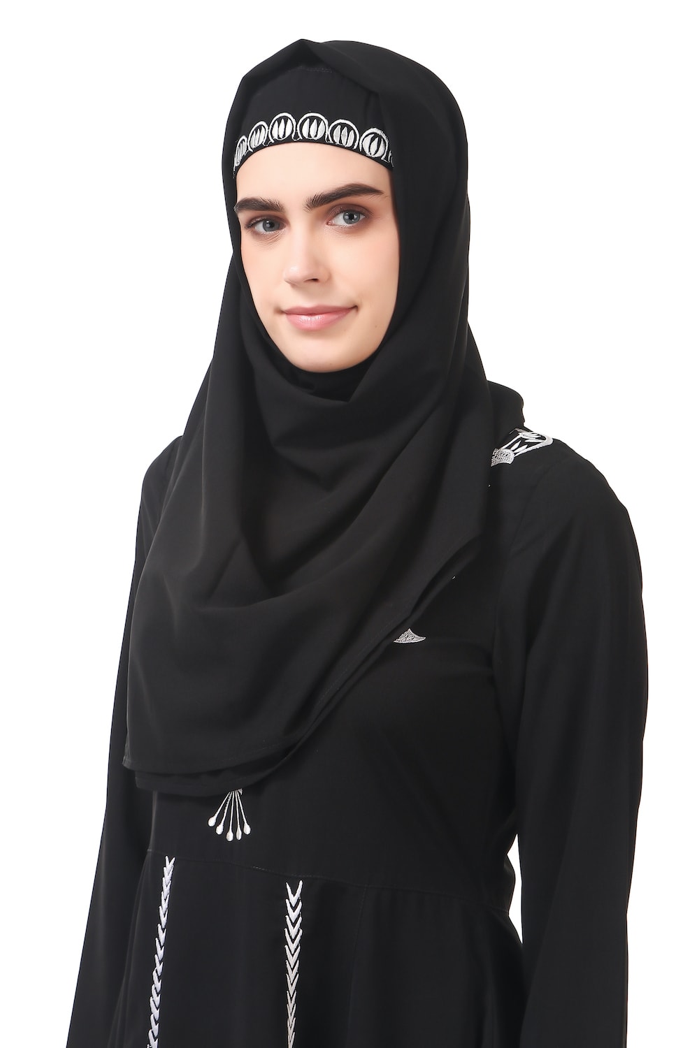 Elegant Black Abaya with White Embroidery - Traditional Anarkali Style Islamic Dress for Women - Perfect for Eid, Ramadan, Weddings & Special Occasions
