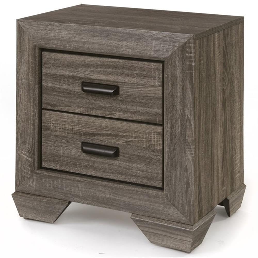 BOWERY HILL Modern Square 2-Drawer Nightstand in Weathered Gray Finish - Stylish Bedside Table for Bedroom, Living Room or Office Storage