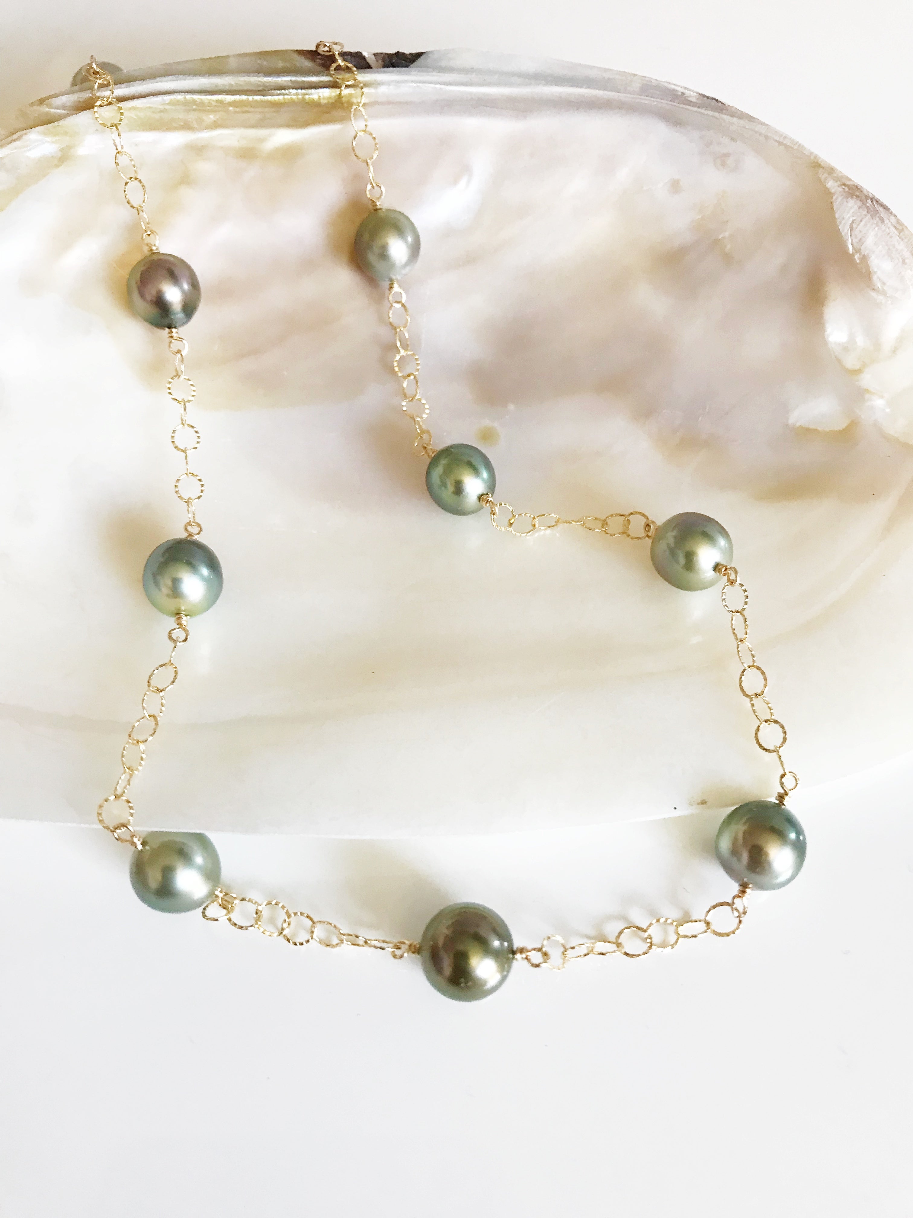 LEILANI Natural Pistachio Tahitian Pearl Necklace (N272) - Elegant Jewelry for Women, Perfect for Weddings, Parties & Special Occasions