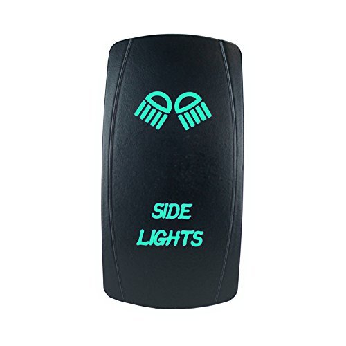 20A 12V Green LED Rocker Switch with Laser Backlit Side Lights - On/Off Power Switch for STV Motorsports, Marine, RV & Off-Road Vehicles