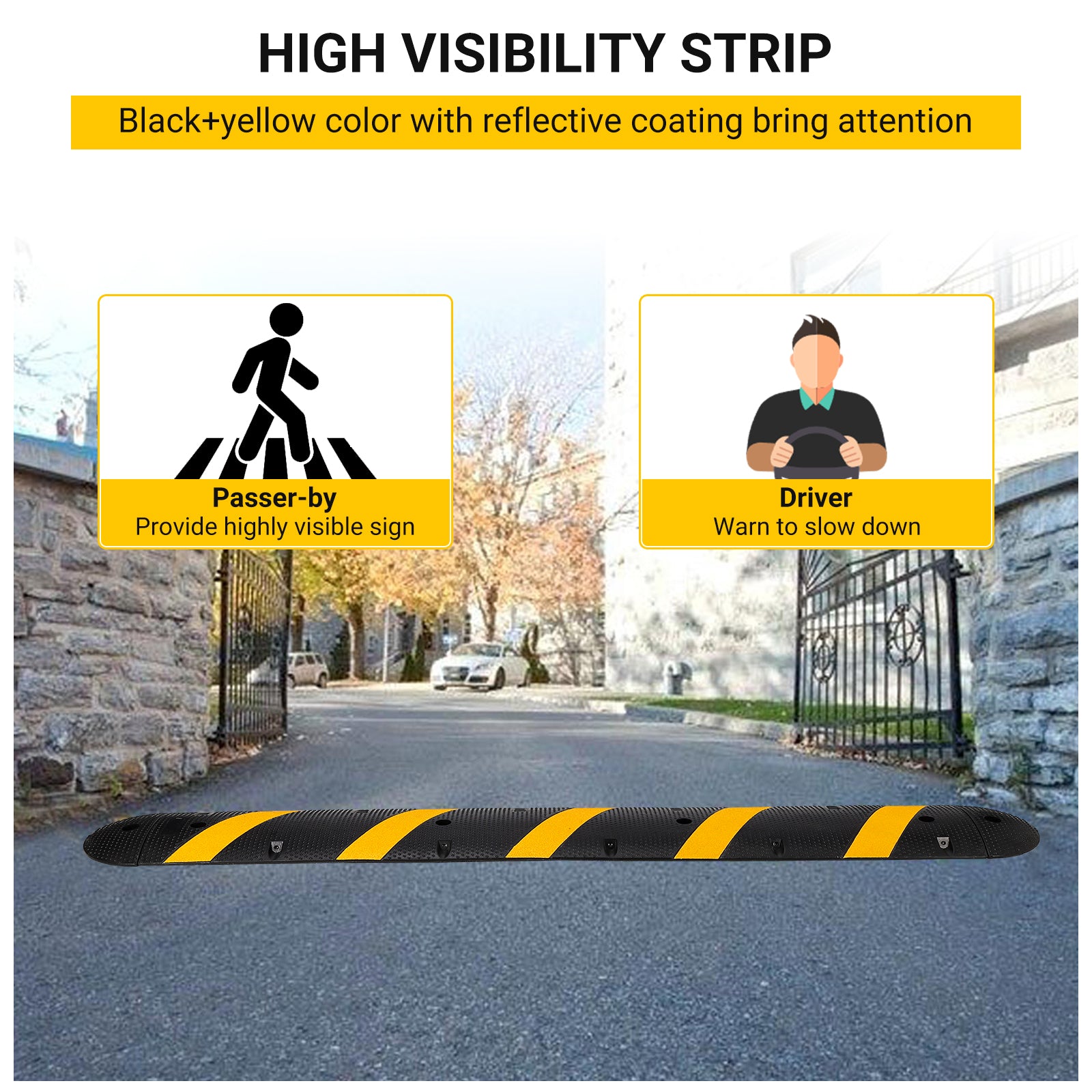 Heavy Duty Rubber Speed Bumps (2 Pack) - 3.28FT Long, 66000 LB Capacity with 6 Bolts for Parking Lots, Roads, Schools, Warehouses & Hotels - Perfect for Traffic Control and Safety in High-Traffic Areas