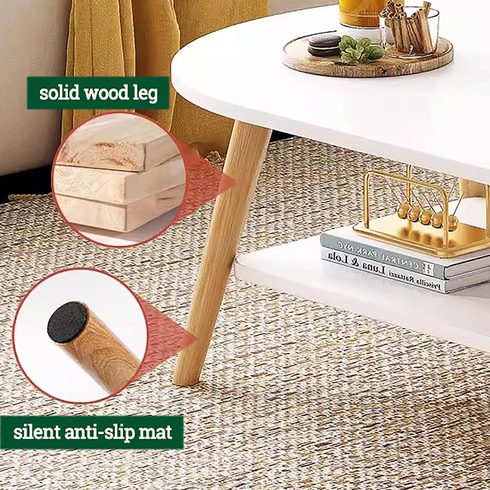 Modern Solid Wood Coffee Table with Storage Shelf - 31.5