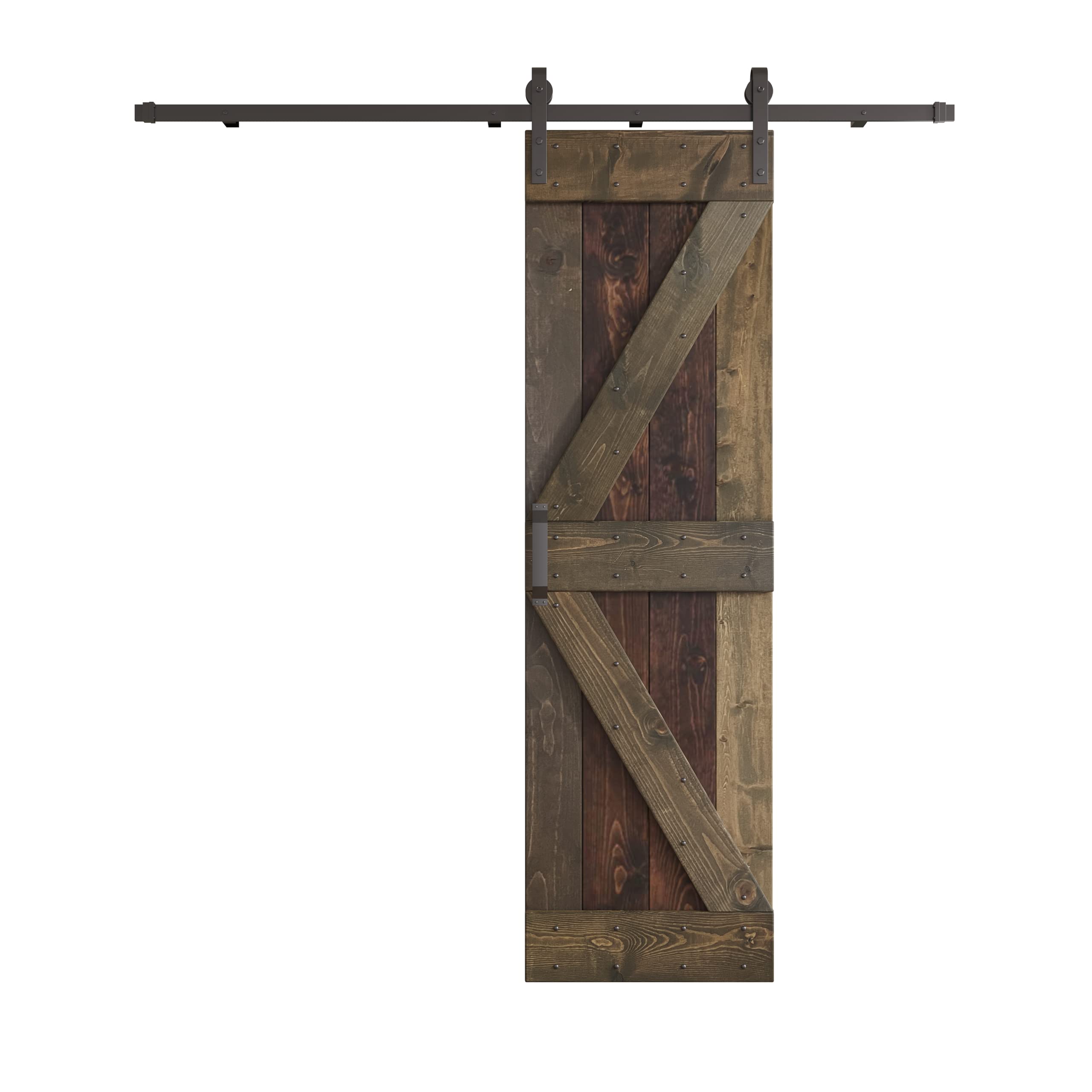 24in/30in/36in/42in x 84in Knotty Pine Wood Sliding Barn Door with Hardware Kit - Rustic Farmhouse Style (30in x 84in, Kona Coffee/Smoky Gray) - Perfect for Bedrooms, Closets, and Home Office Spaces