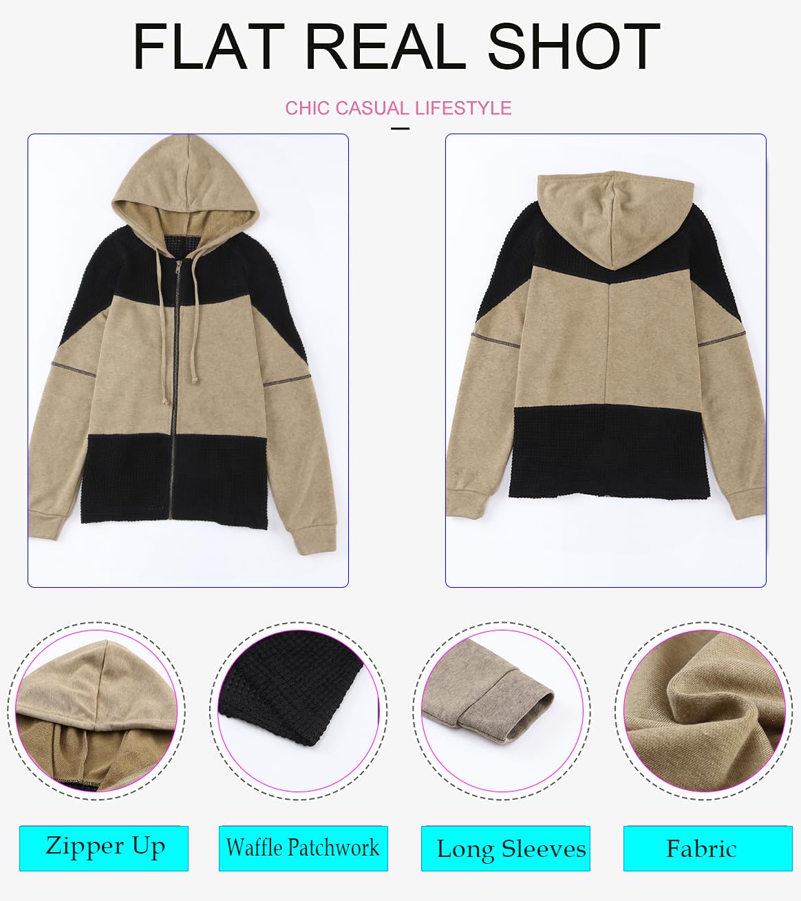 Dokotoo Women's Waffle Knit Zip Up Hoodie - Oversized Casual Jacket with Drawstring for Fall 2024 | Cozy Loungewear & Streetwear Outfits