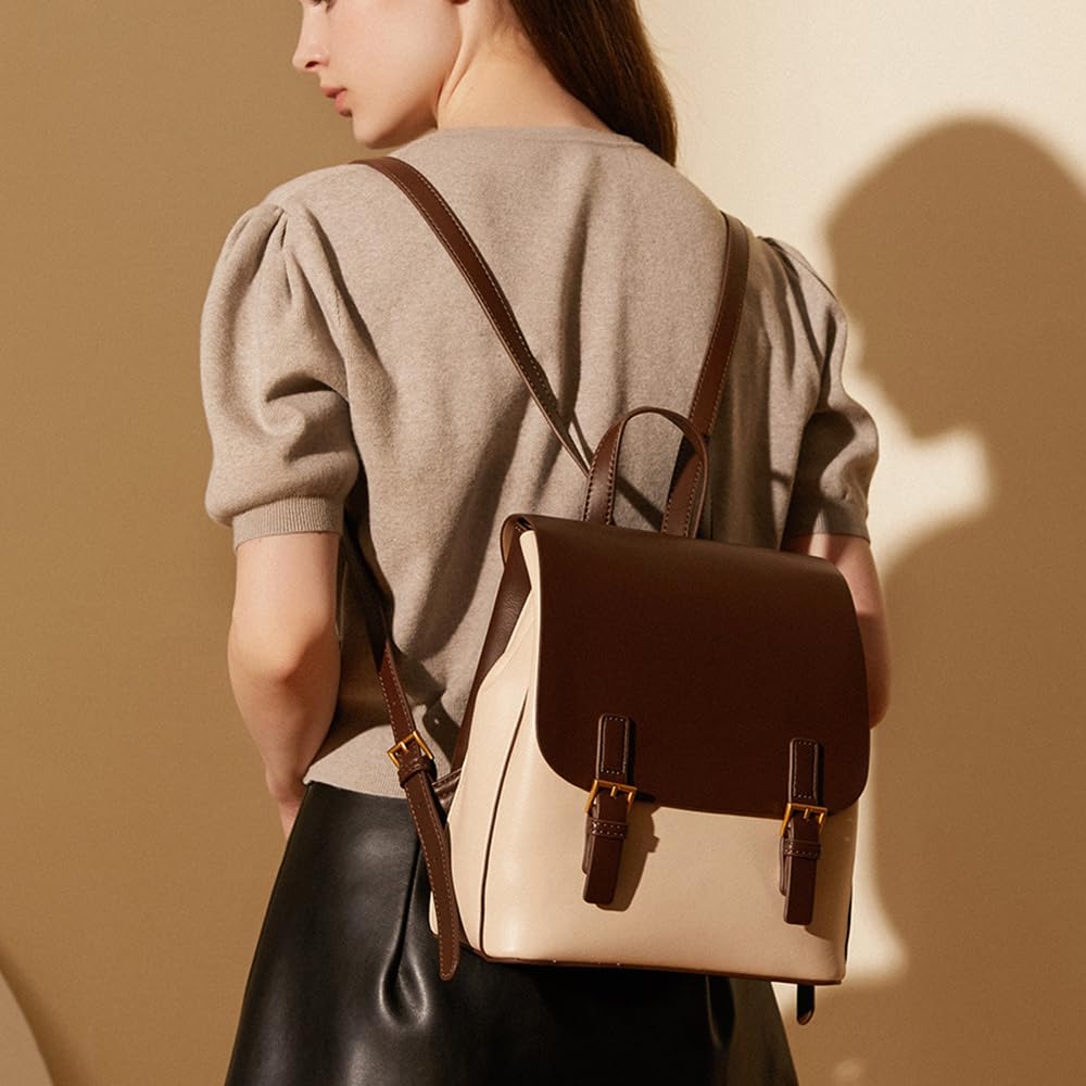JIUFENG Mini Leather Backpack for Women - Small Crossbody Purse & Stylish Travel Daypack (Beige) | Perfect for Work, School & Weekend Outings