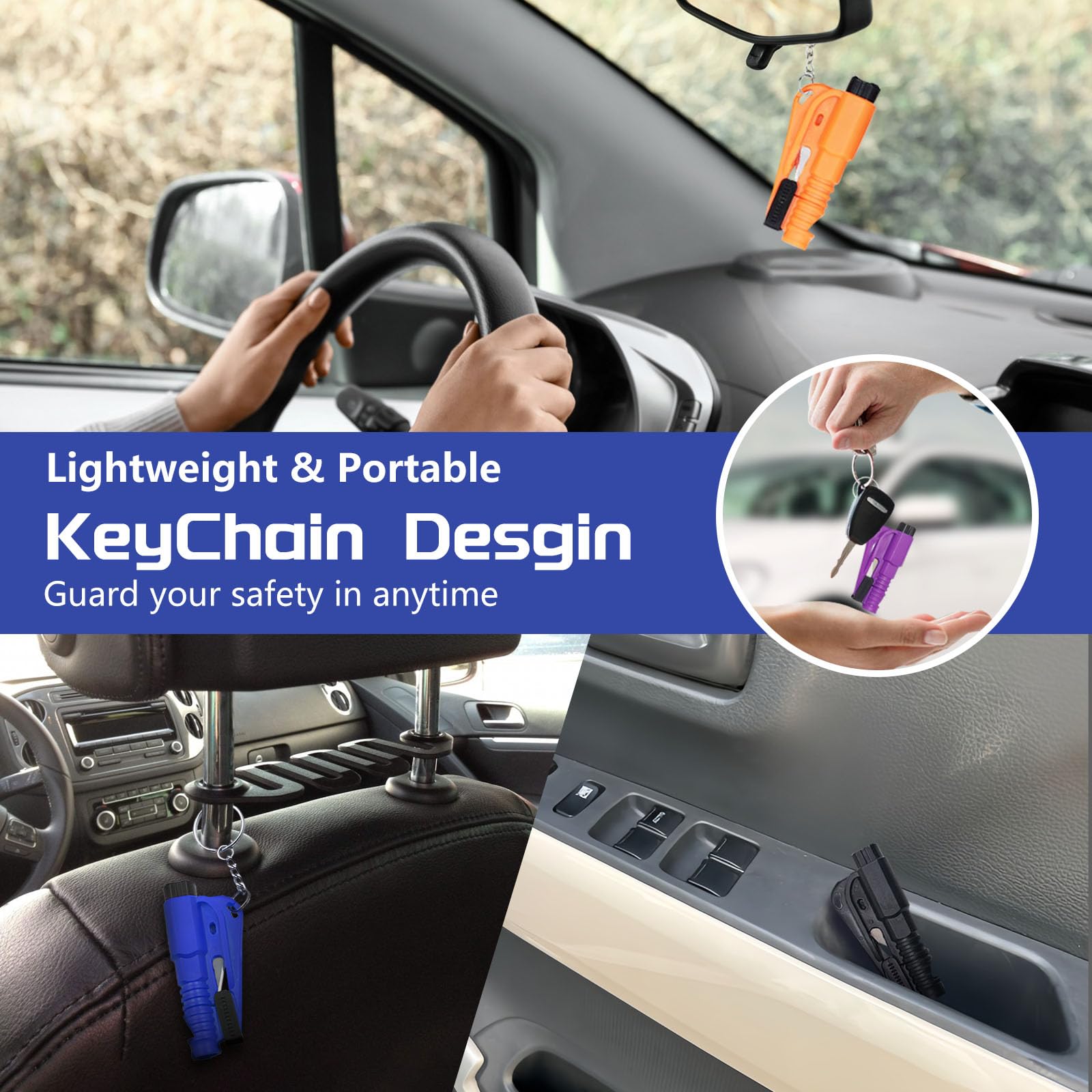 8-Piece Emergency Car Escape Tool Kit - 3-in-1 Window Breaker & Seatbelt Cutter - Automotive Safety Glass Hammer for Vehicle Accidents - Perfect for Roadside Emergencies & Disaster Preparedness