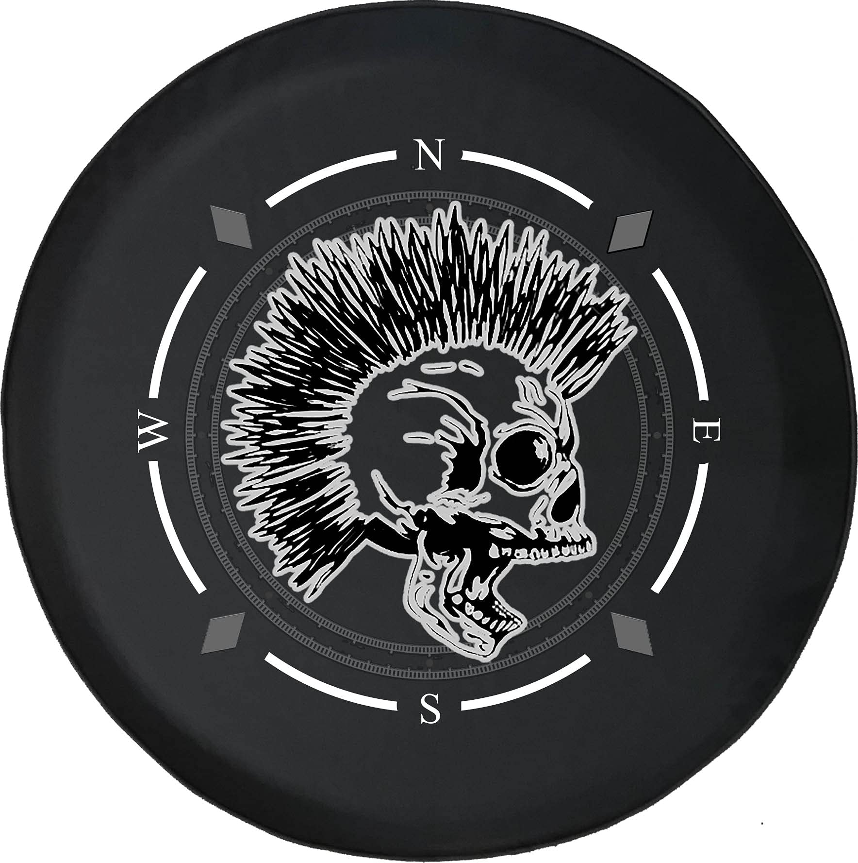 American Unlimited Spare Tire Cover with Compass, Rock & Roll Skull Design - Universal Fit for SUV, Trailer, RV & Most Vehicles - Durable Wheel Protection for Off-Road Adventures & Camping Trips