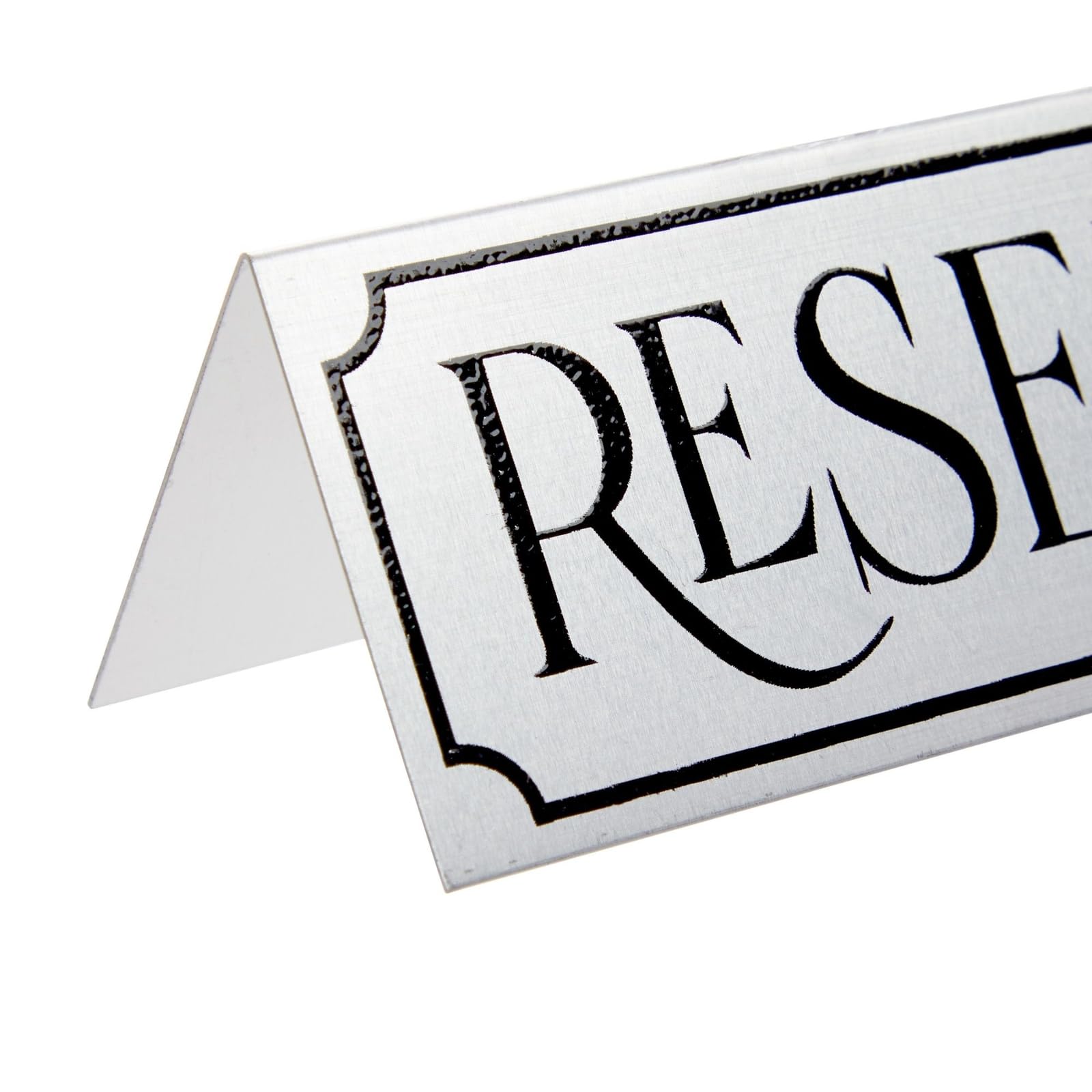 12-Pack Small Metal Reserved Table Signs for Wedding, Restaurant, Seating Reservation, Party Tables - Etched Silver Design (4.7x1.5 in) - Perfect for Events, Banquets, and Special Occasions