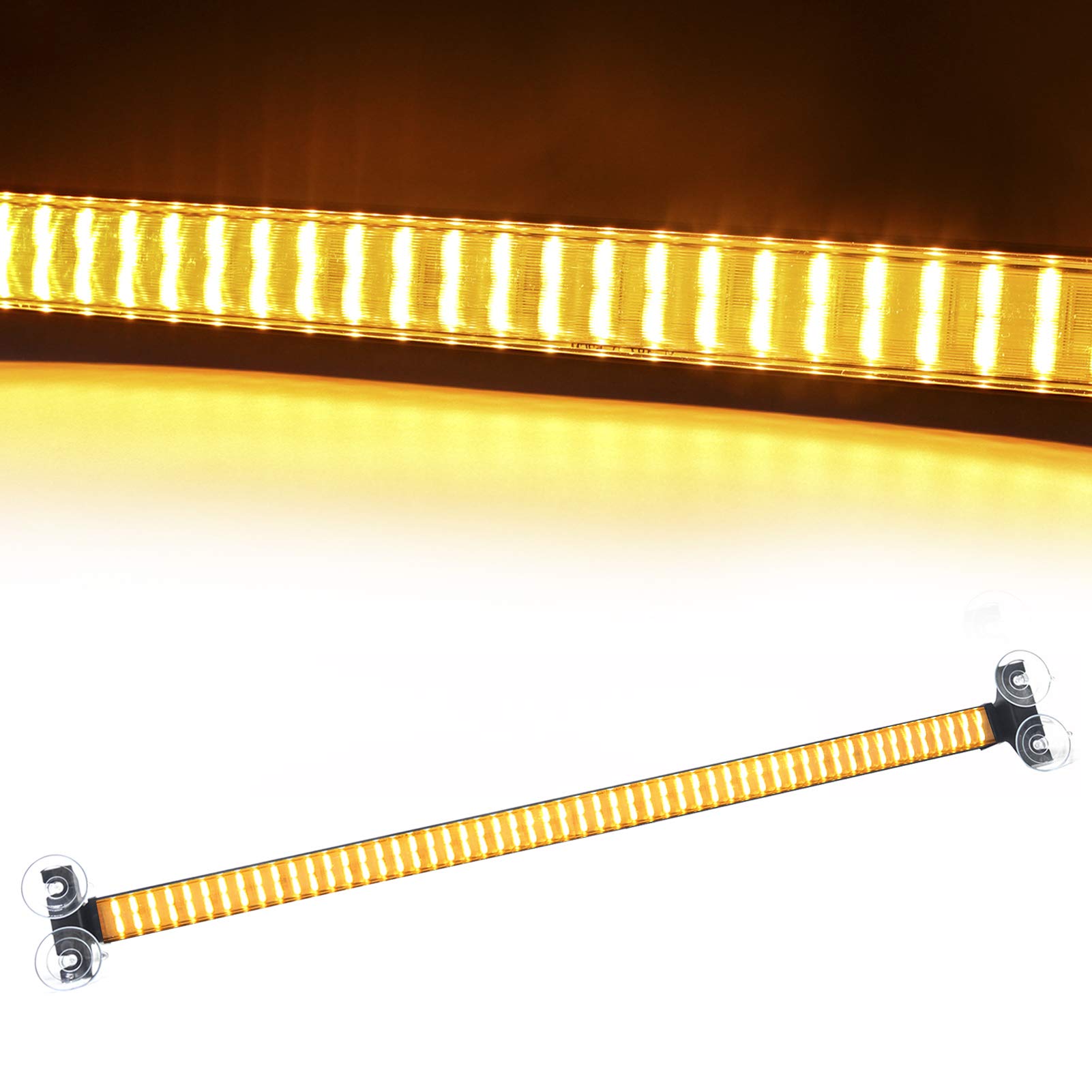 12V 120 LED Amber Emergency Strobe Light Bar - 120W Super Bright Truck Dashboard Warning Light with Suction Cup for Car Windshield | Ideal for Roadside Emergencies, Construction Zones & Vehicle Safety