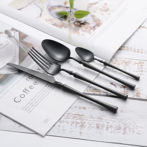 Premium 24-Piece Stainless Steel Flatware Set - Knife, Fork & Spoon for Restaurant, Home, Kitchen & Party - Elegant Black Cutlery for Fine Dining, Entertaining & Everyday Use