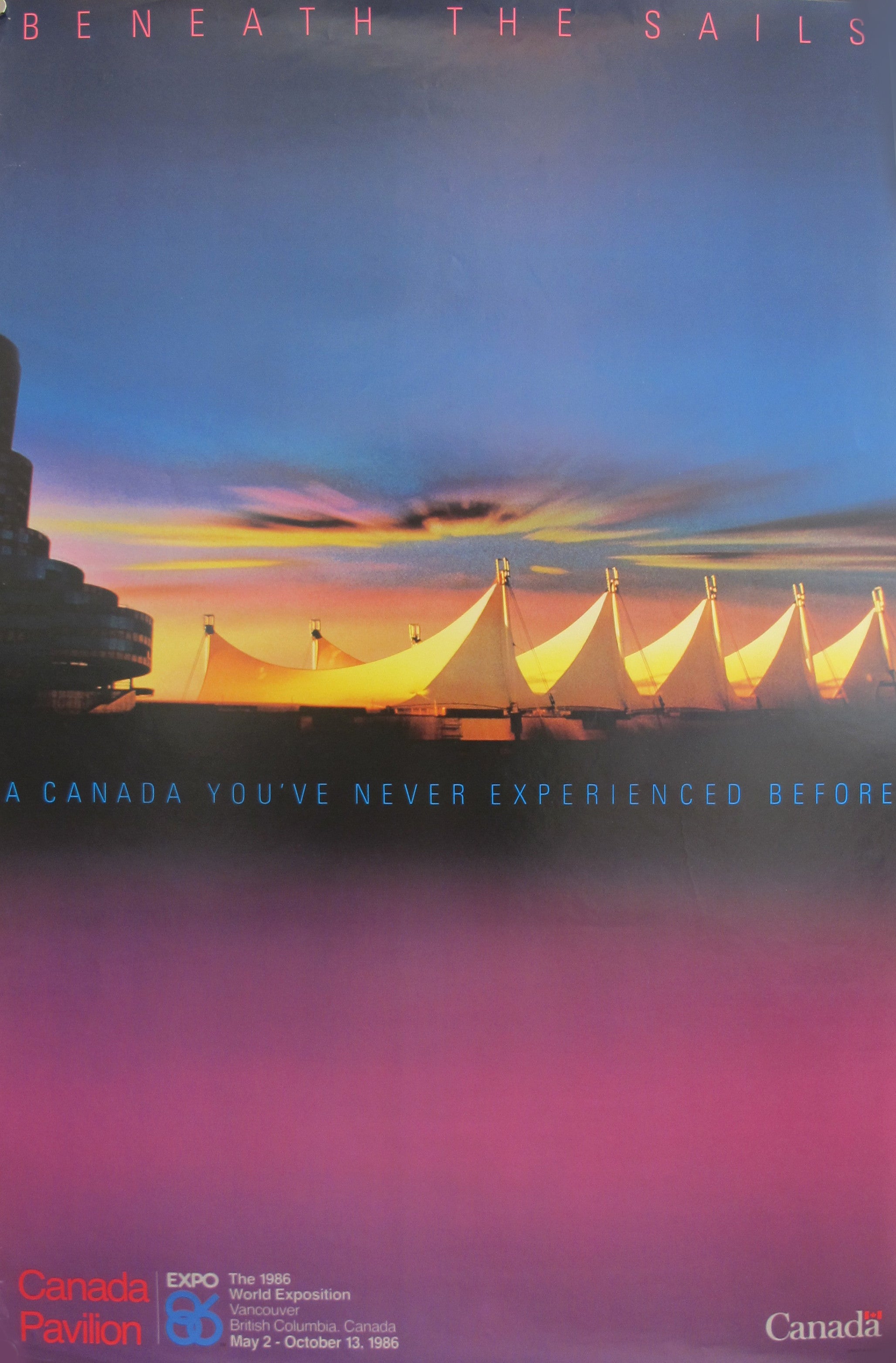 1986 Vancouver Vintage Poster - Expo 86 Beneath the Sails Canada Pavilion | Retro Travel Wall Art for Home & Office Decor
