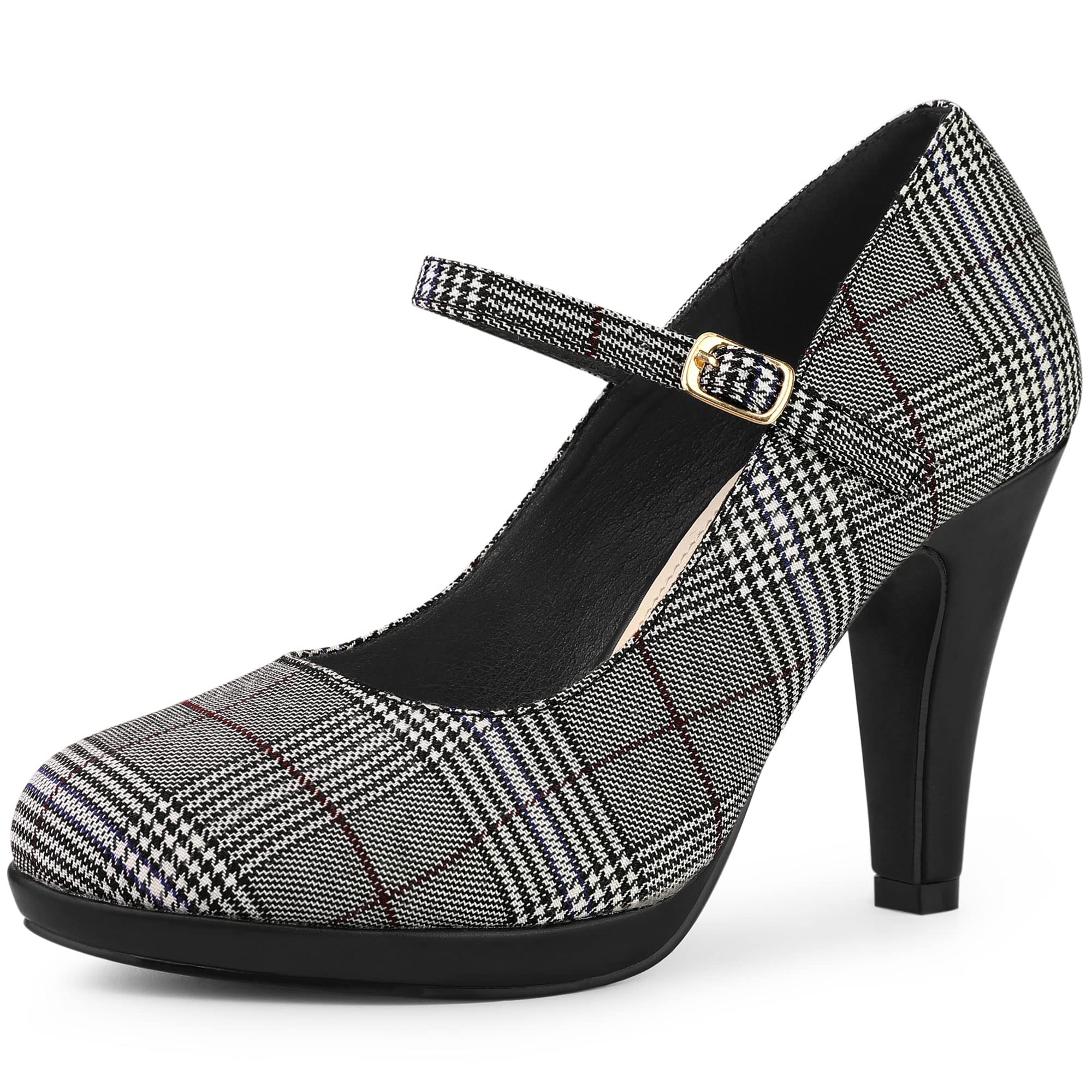 Allegra K Women's Houndstooth Print Platform Stiletto Heels Mary Jane Pumps - Elegant Dress Shoes for Work, Party & Special Occasions