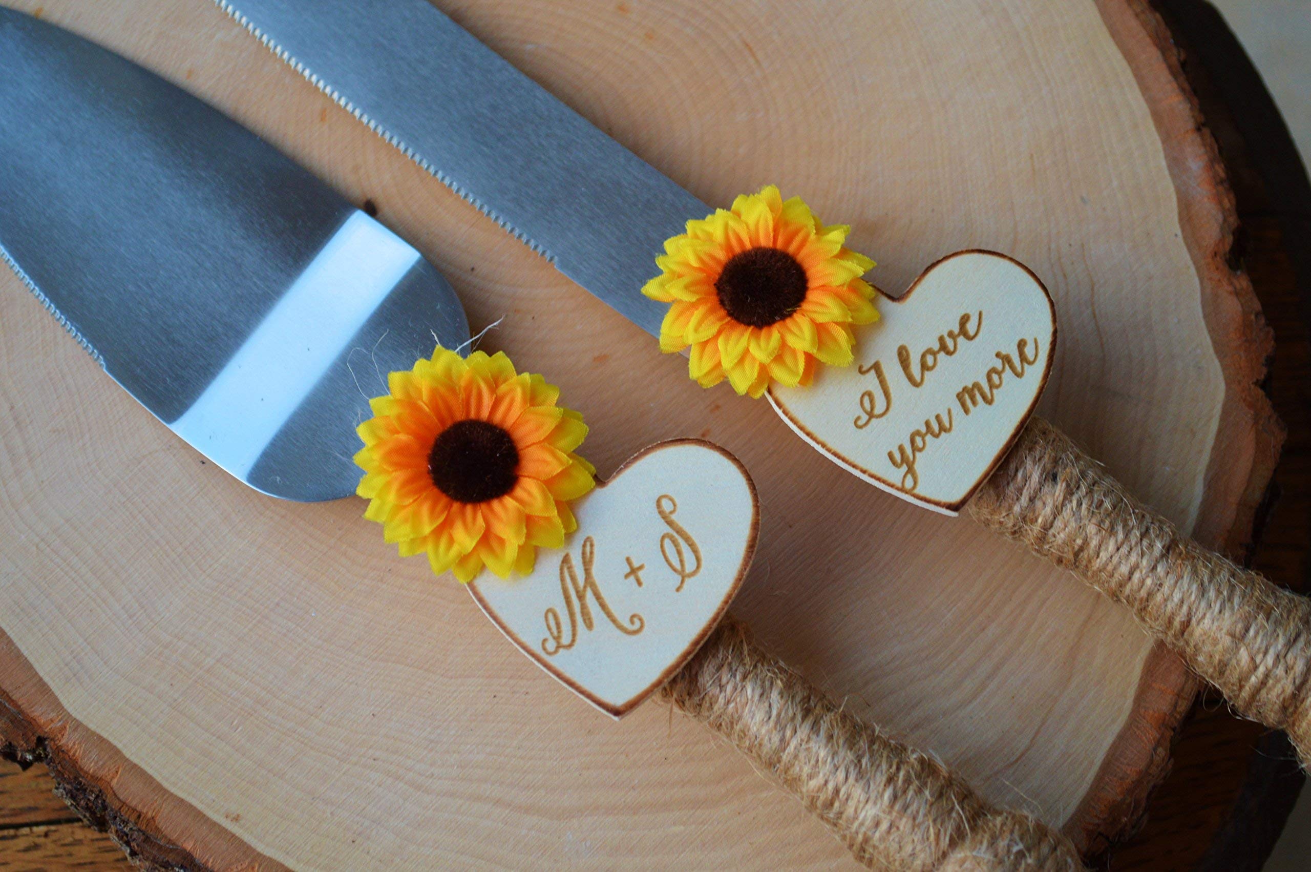 Personalized Sunflower Wedding Cake Knife Set - Fall Wedding Cake Cutter with Engraving - Perfect for Autumn Weddings, Bridal Showers & Anniversary Celebrations