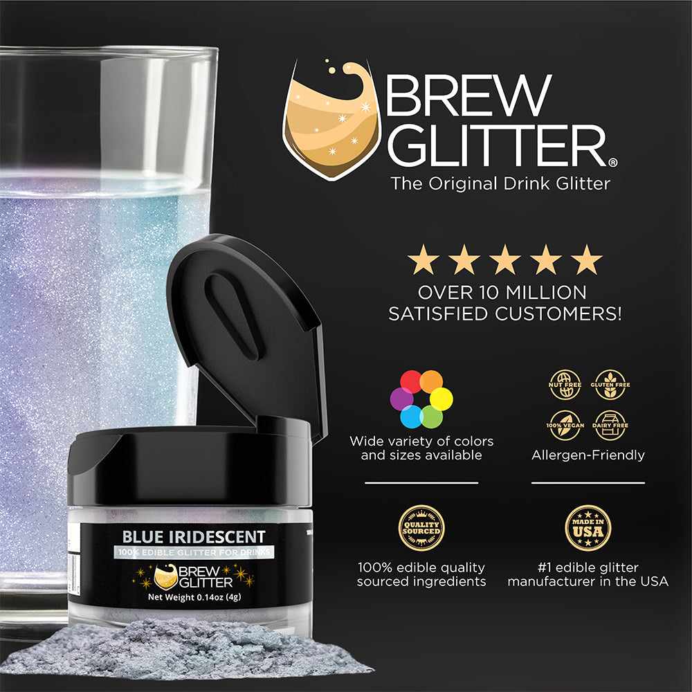 Blue Iridescent Brew Glitter® 45g Shaker - Premium Edible Sparkle Dust for Baking, Cake Decorating & Cocktail Garnish