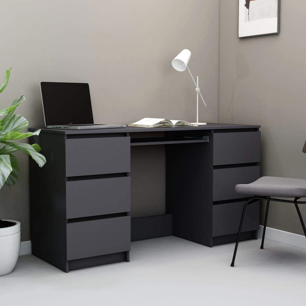 55 Inch Computer Desk with 6 Drawers & Keyboard Tray - Sturdy Home Office Desk for PC & Laptop - Gray Writing Workstation for Study, Gaming & Remote Work