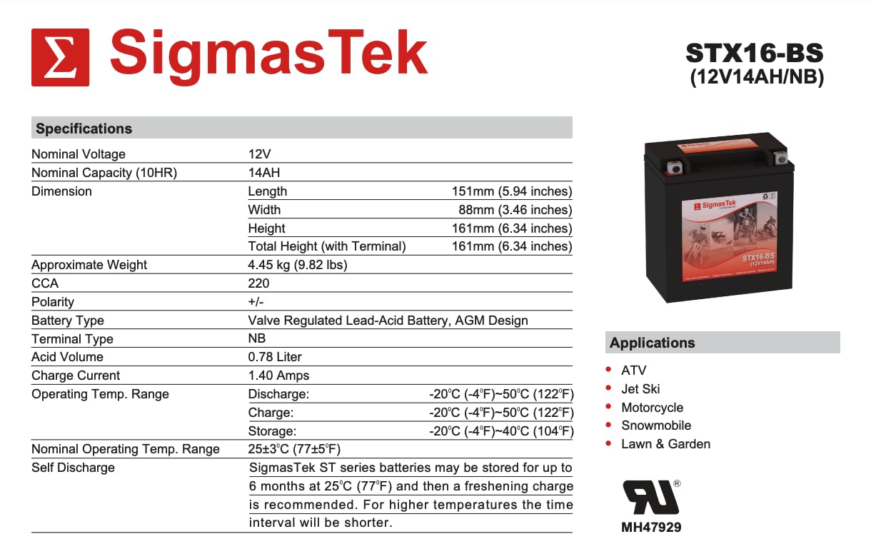 Yuasa YTX16-BS High Performance Motorcycle Battery - Compatible with Honda, Yamaha, Suzuki & More - Perfect for Street Bikes, Cruisers & ATVs - Long Lasting Power for Daily Commuting & Adventure Riding
