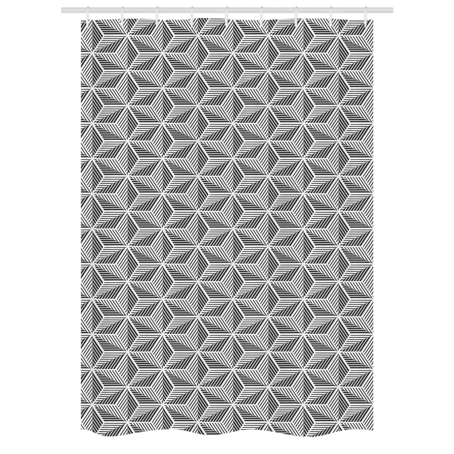 Ambesonne Abstract Stall Shower Curtain - Modern Geometric Triangle Pattern with Monochrome Stripes, Bathroom Decor Fabric Set with Hooks, 54x78 Inches, Dark Grey & White - Perfect for Contemporary Bathrooms & Spa-Like Showers