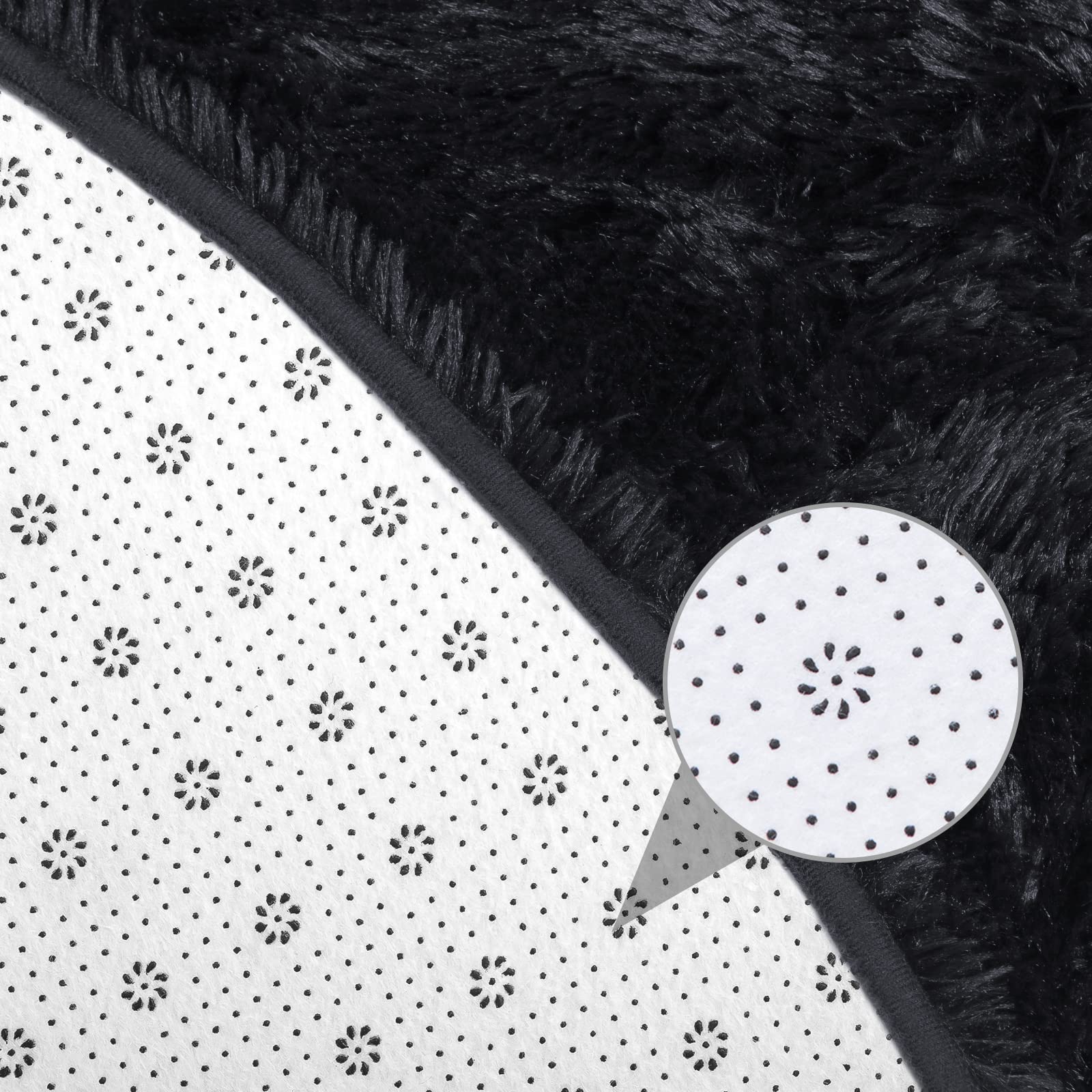 **Junovo 5x5 Feet Round Fluffy Soft Area Rug - Plush Shaggy Carpet for Kids Room, Nursery, Girls Bedroom & Home Decor | Princess Castle Design, Cute Circle Rug for Playroom, Baby Room & Cozy Spaces (Black)**