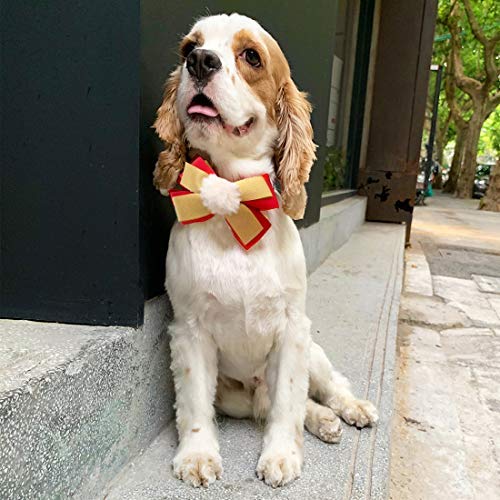 Azusa Christmas Dog Collar with Big Pompom Bowtie - Festive Holiday Pet Collar for Small Dogs & Puppies | Perfect for Christmas Photos, Holiday Parties & Gift Giving