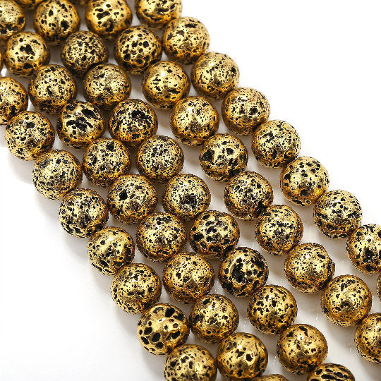 6mm 8mm 10mm 15.5 Gold Coated Lava Rock Stone Beads Strands for Jewelry Making, DIY Bracelets, Necklaces & Home Decor